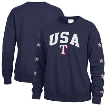 Women's Champion  Navy Texas Rangers Americana Fleece Crewneck Sweatshirt