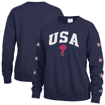 Women's Champion  Navy Philadelphia Phillies Americana Fleece Crewneck Sweatshirt