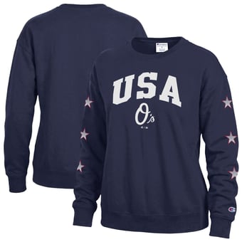 Women's Champion  Navy Baltimore Orioles Americana Fleece Crewneck Sweatshirt