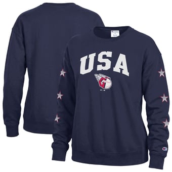 Women's Champion  Navy Cleveland Guardians Americana Fleece Crewneck Sweatshirt