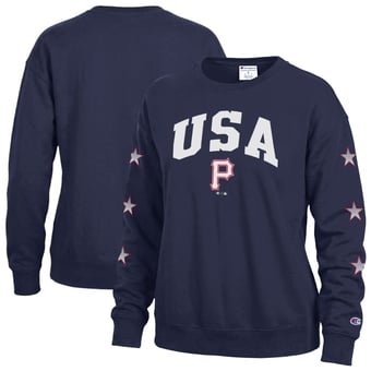 Women's Champion  Navy Pittsburgh Pirates Americana Fleece Crewneck Sweatshirt