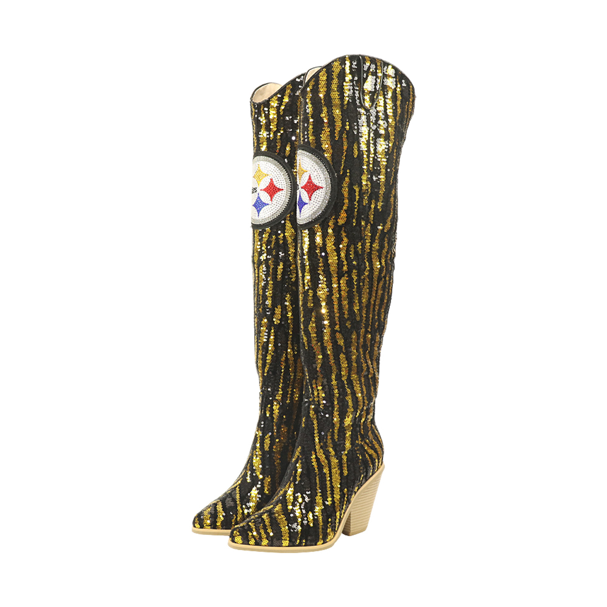FABGATING by Cuce Pittsburgh Steelers Over-the-Knee Two-Tone Sequin Boots