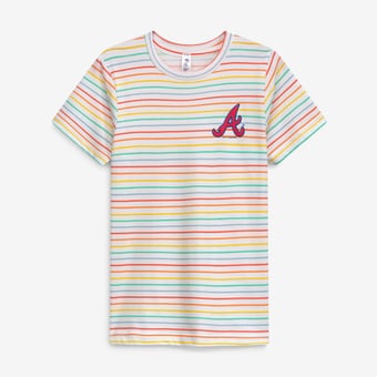 Girls Youth Soft as a Grape  White Atlanta Braves Striped T-Shirt