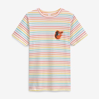 Girls Youth Soft as a Grape  White Baltimore Orioles Striped T-Shirt