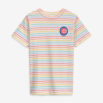 Girls Youth Soft as a Grape  White Chicago Cubs Striped T-Shirt