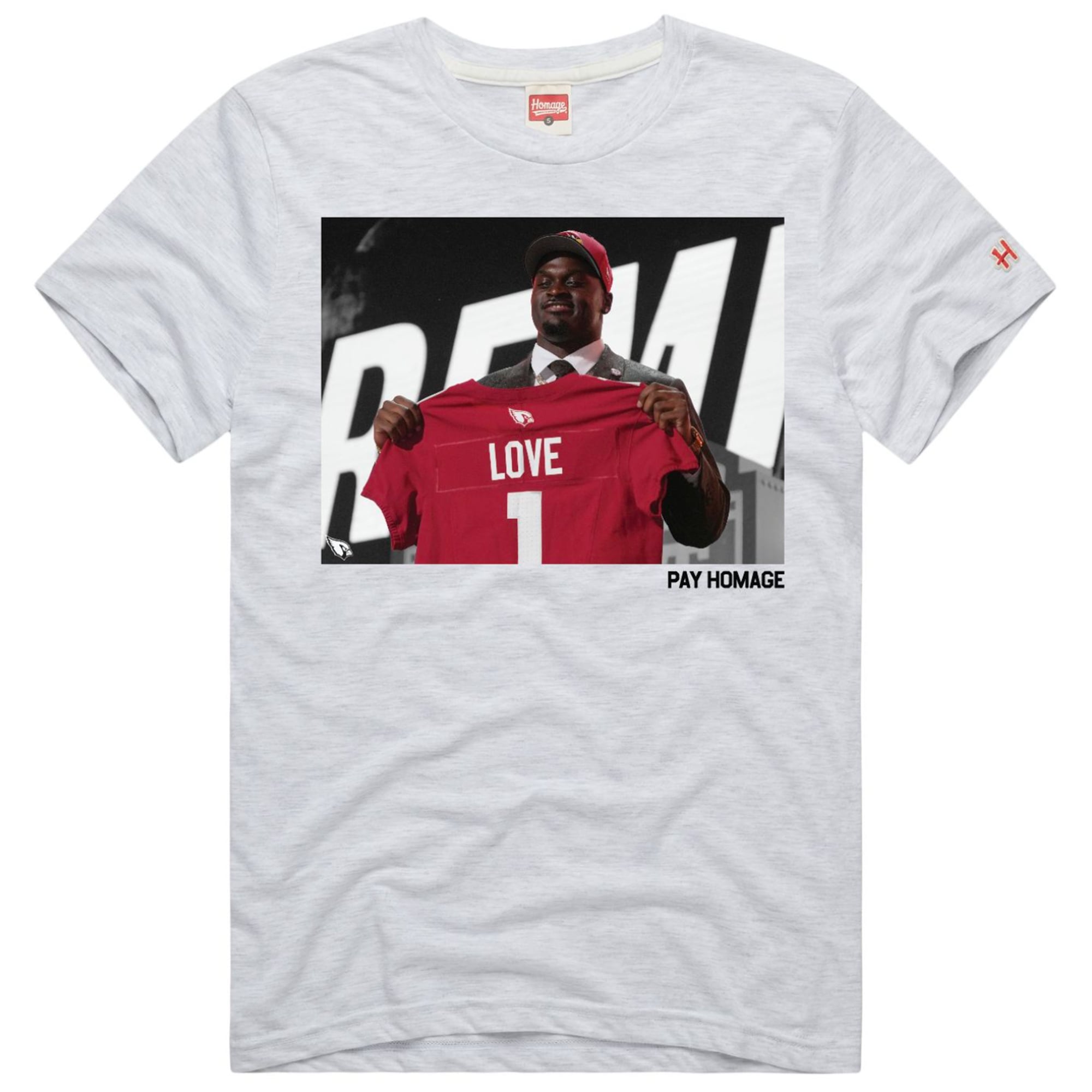 Unisex Homage Jeremiyah Love Ash Arizona Cardinals 2026 NFL Draft Tri-Blend T-Shirt