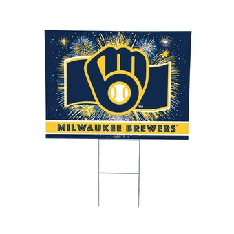 "Milwaukee Brewers 24"" x 18"" Patriotic Fireworks Outdoor Yard Sign"