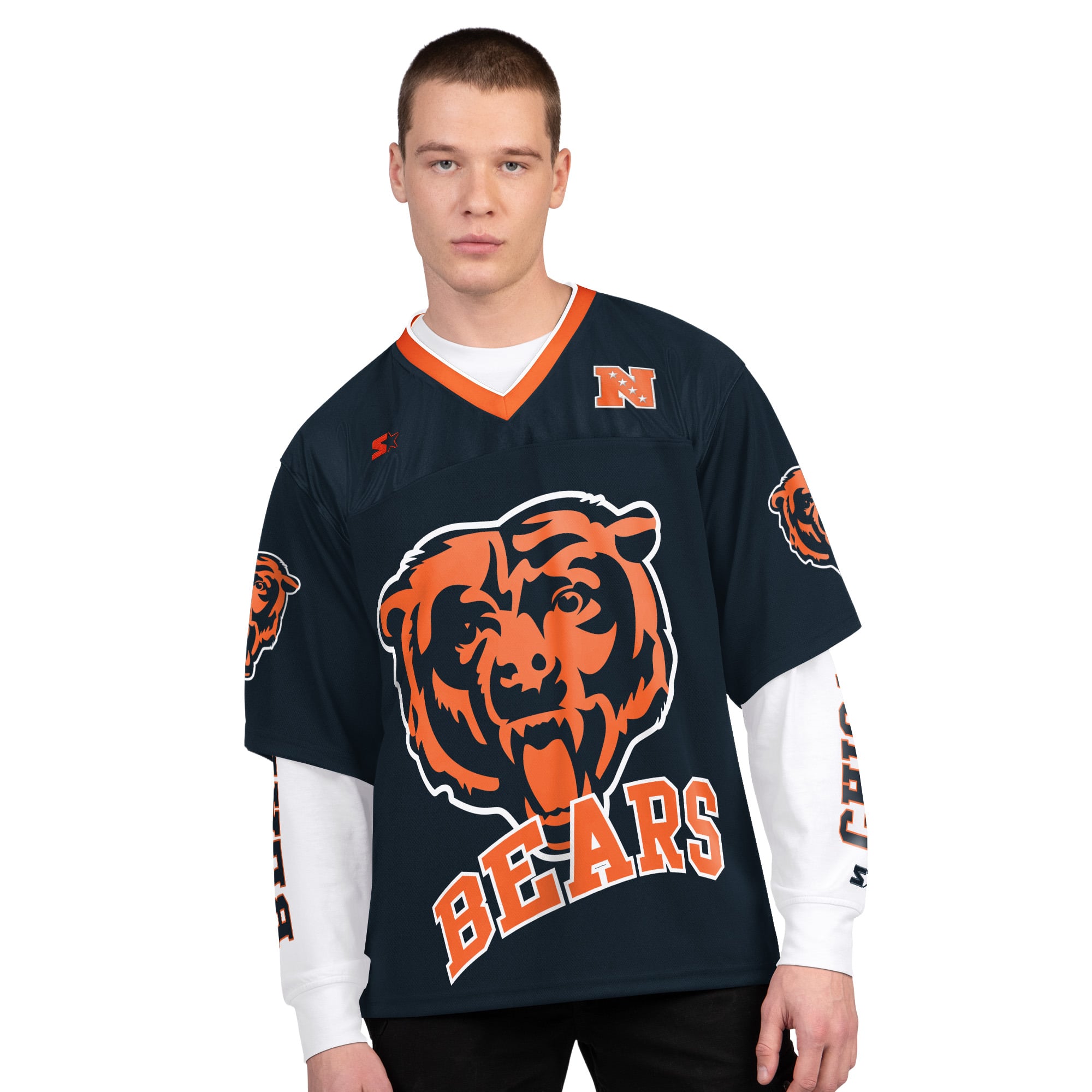 Men’s Starter Navy/White Chicago Bears Short Sleeve & Long Sleeve T-Shirt Combo Pack
