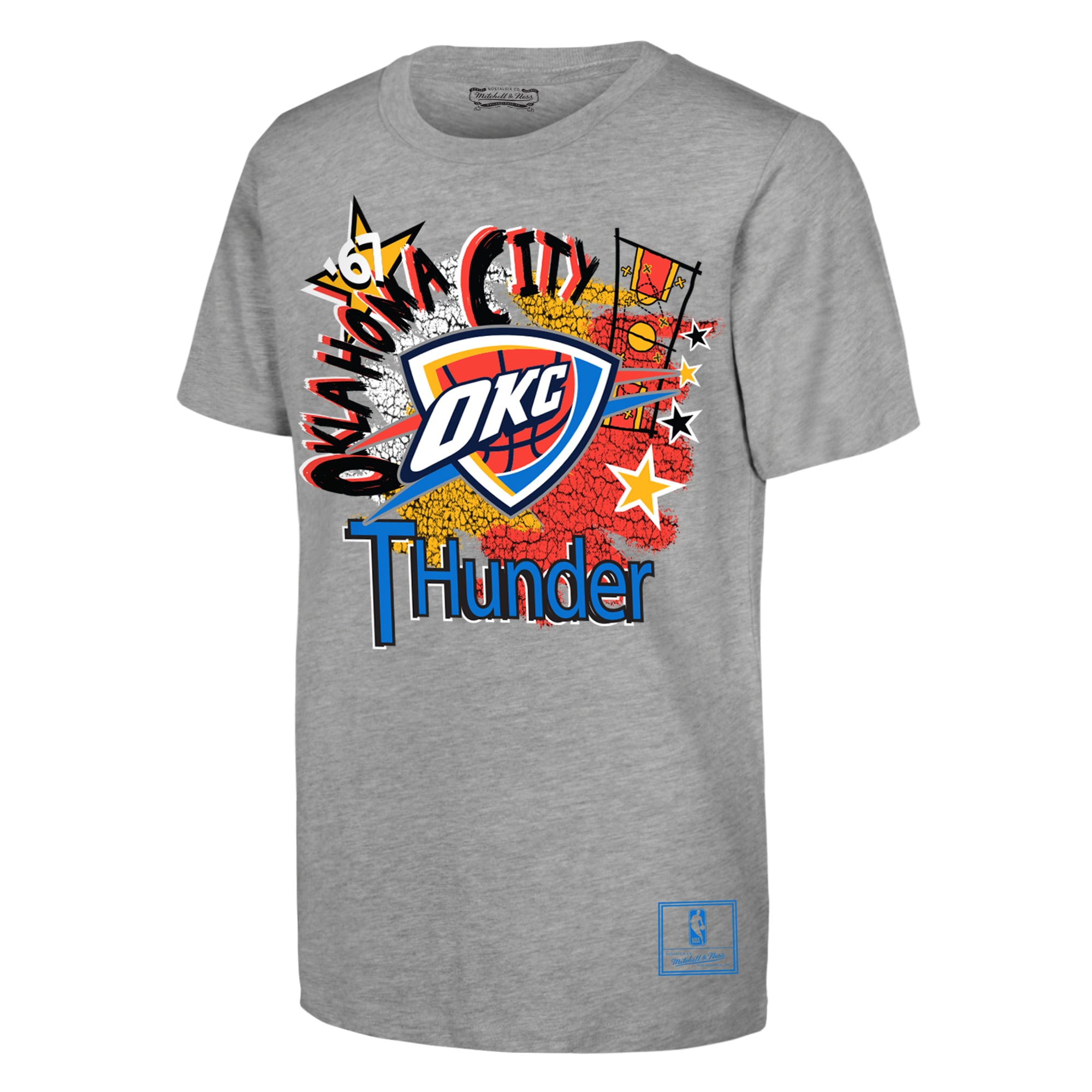 Youth Mitchell & Ness Heather Gray Oklahoma City Thunder Hardwood Classics Play by Play T-Shirt