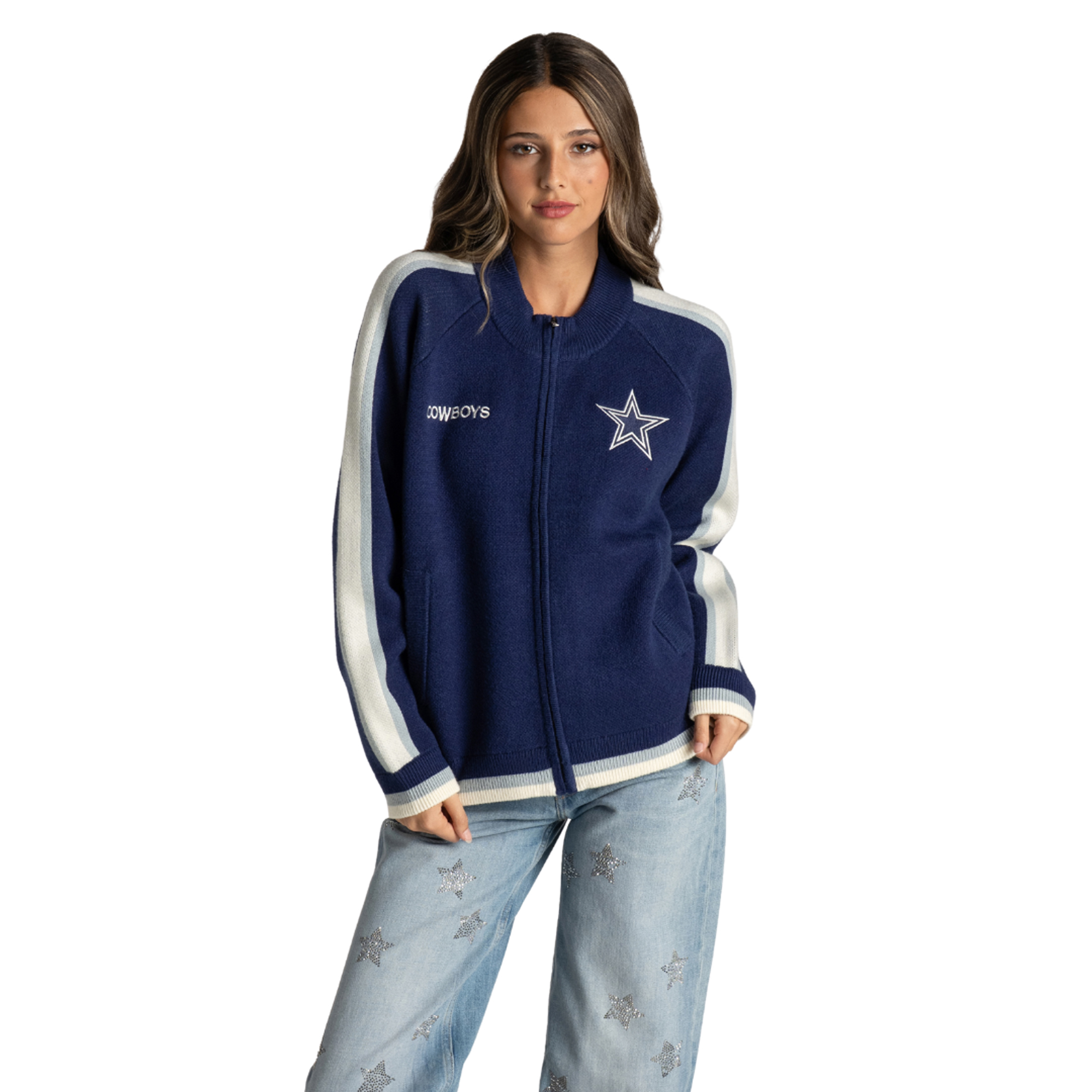 Women's The Wild Collective Navy Dallas Cowboys Raglan Tri-Blend Full-Zip Sweater
