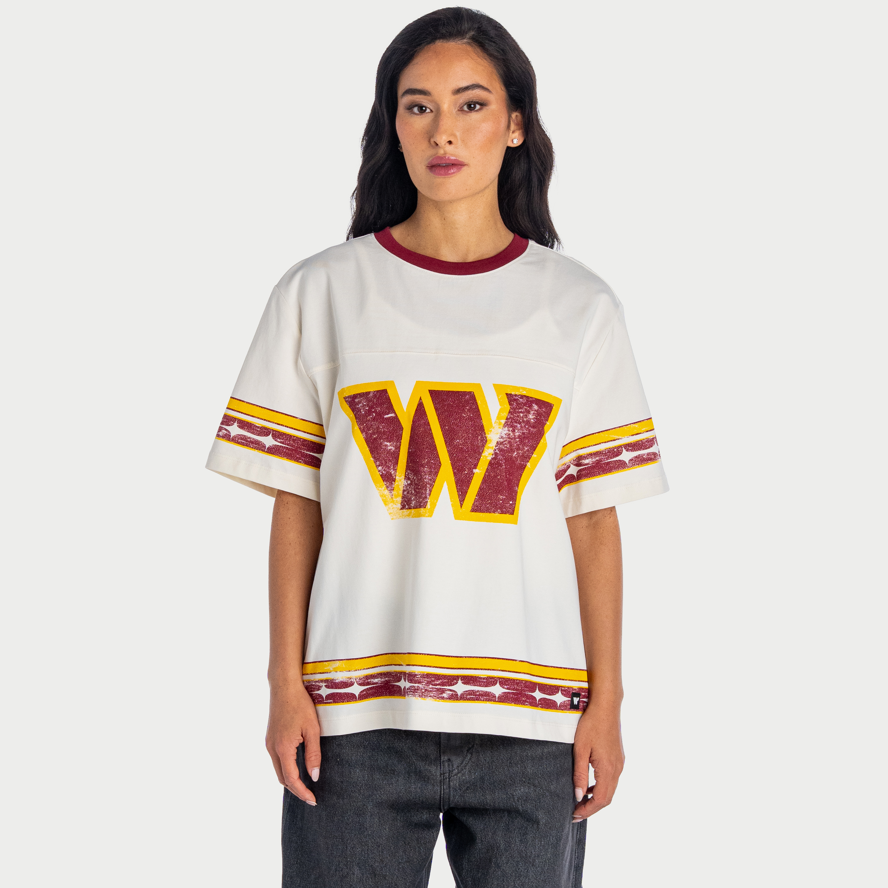 Women's The Wild Collective Cream Washington Commanders Oversized Established Boyfriend T-Shirt