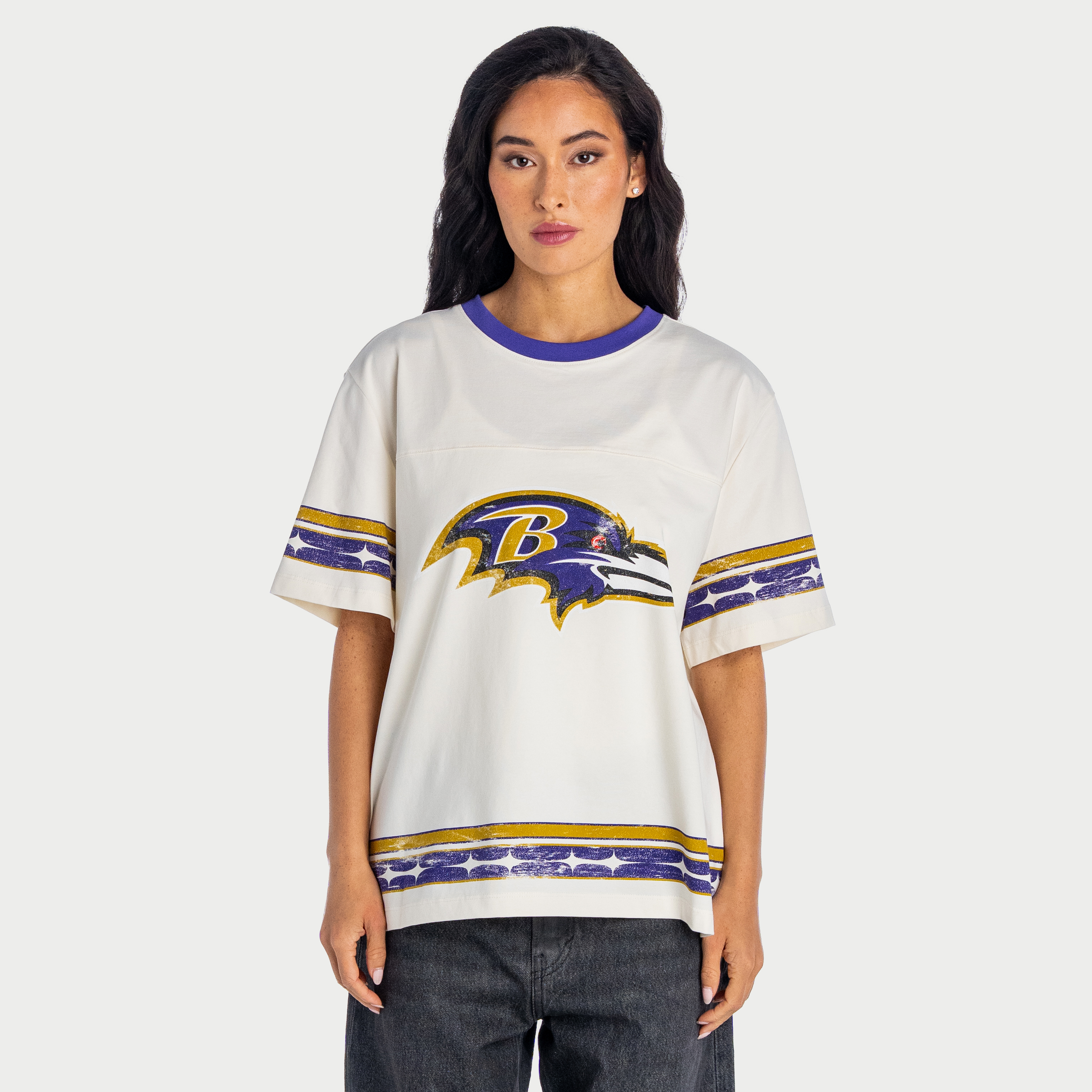 Women's The Wild Collective  Cream Baltimore Ravens Oversized Established Boyfriend T-Shirt