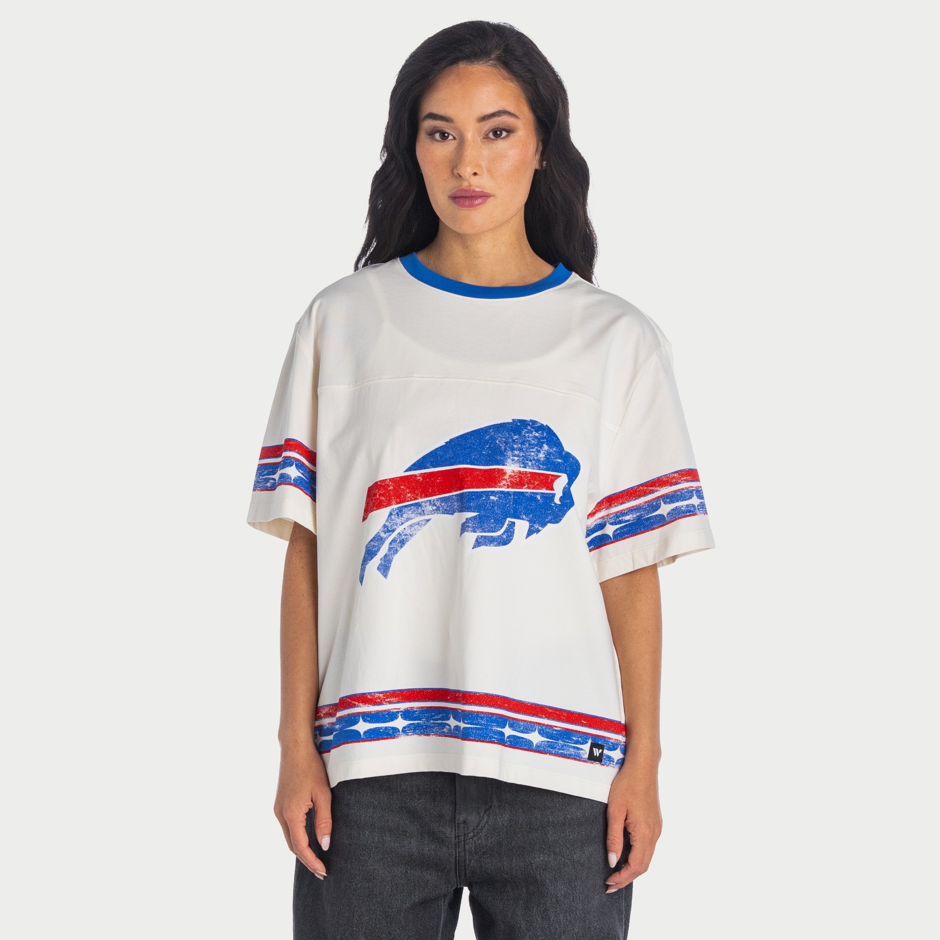 The Wild Collective Women's Cream Buffalo Bills Oversized Established Boyfriend T-Shirt - Cream