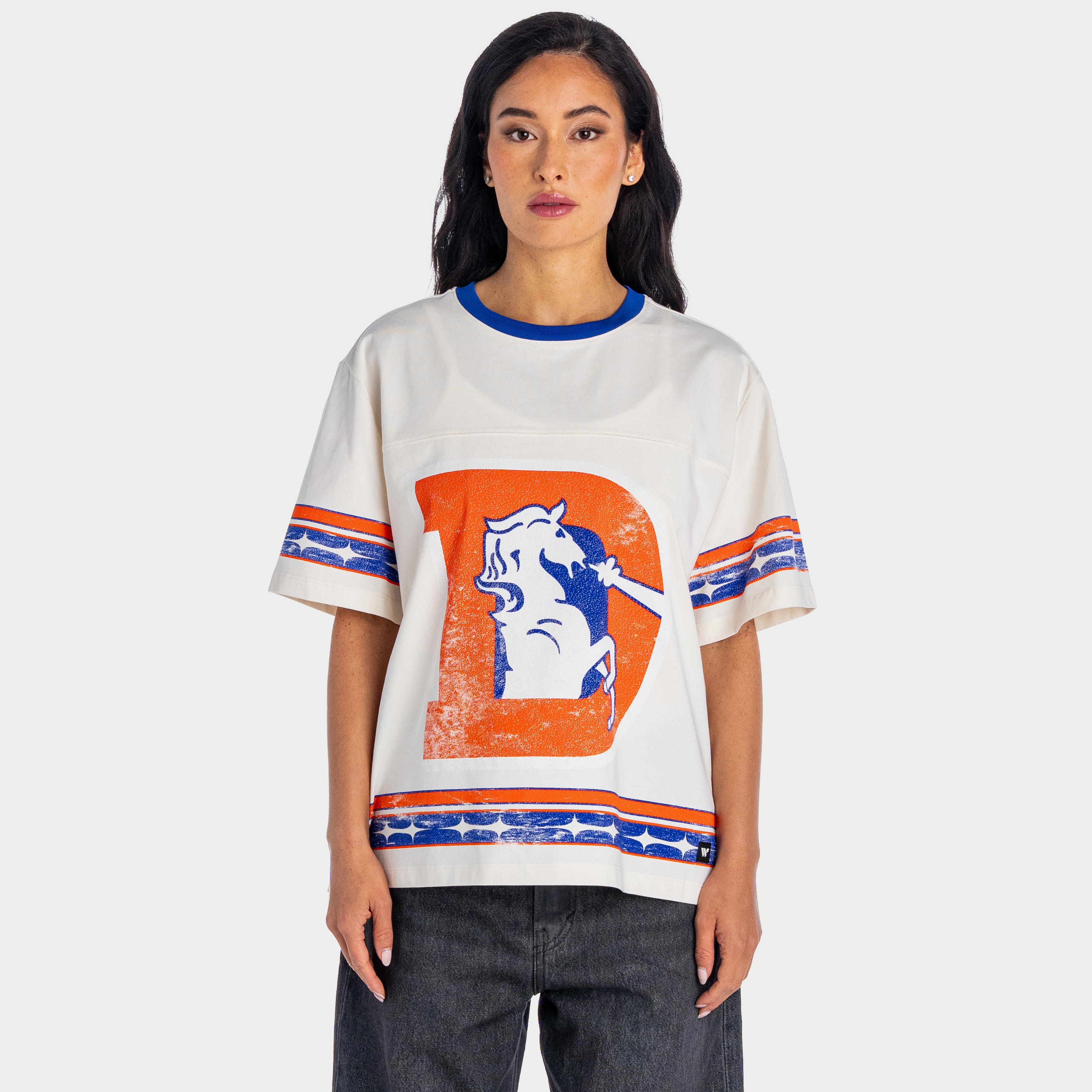 Women's The Wild Collective  Cream Denver Broncos Oversized Established Boyfriend T-Shirt