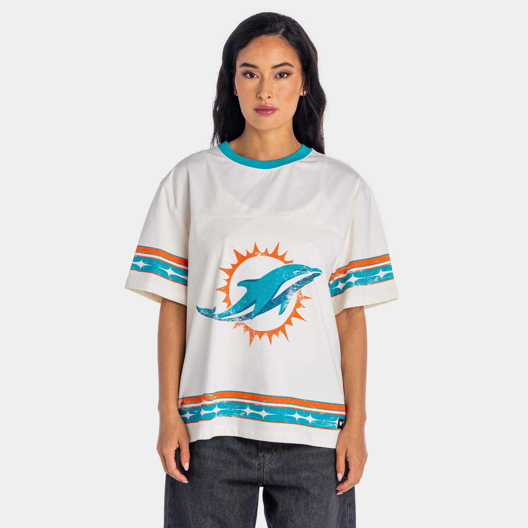 Women's The Wild Collective  Cream Miami Dolphins Oversized Established Boyfriend T-Shirt
