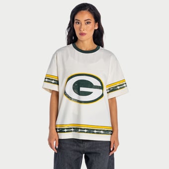Women's The Wild Collective  Cream Green Bay Packers Oversized Established Boyfriend T-Shirt