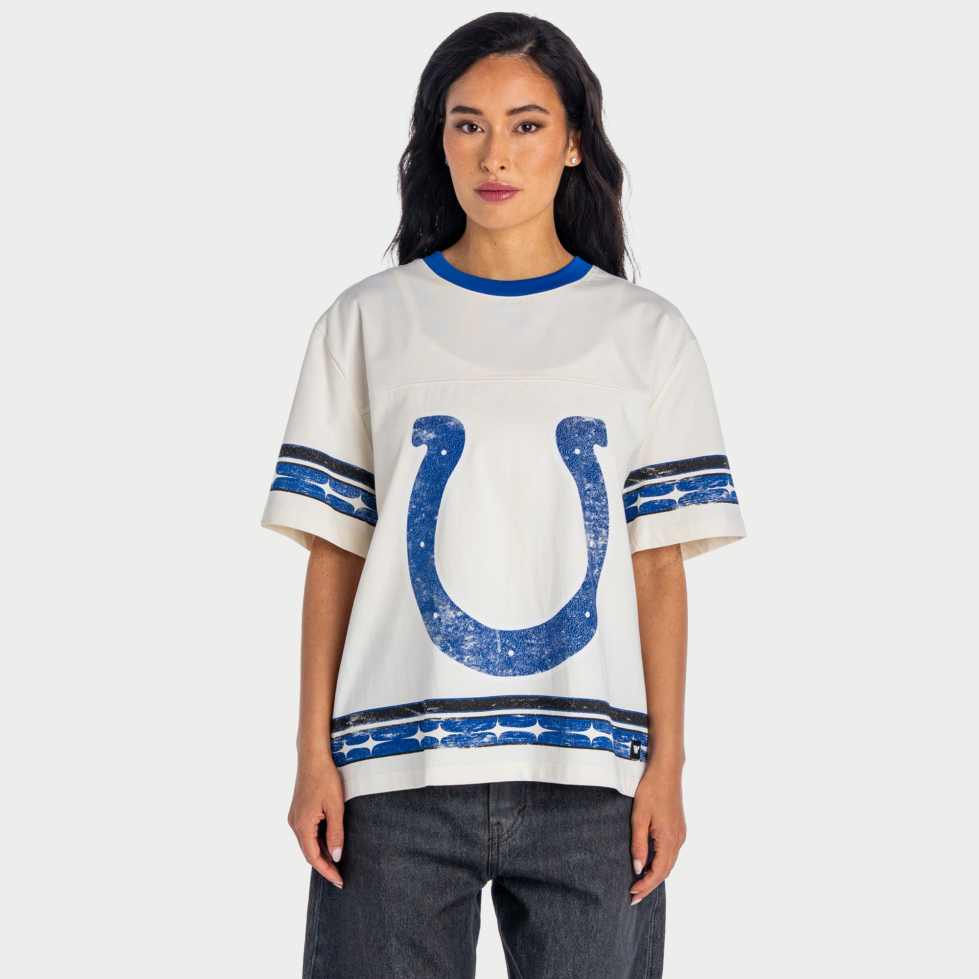 Women's The Wild Collective Cream Indianapolis Colts Oversized Established Boyfriend T-Shirt