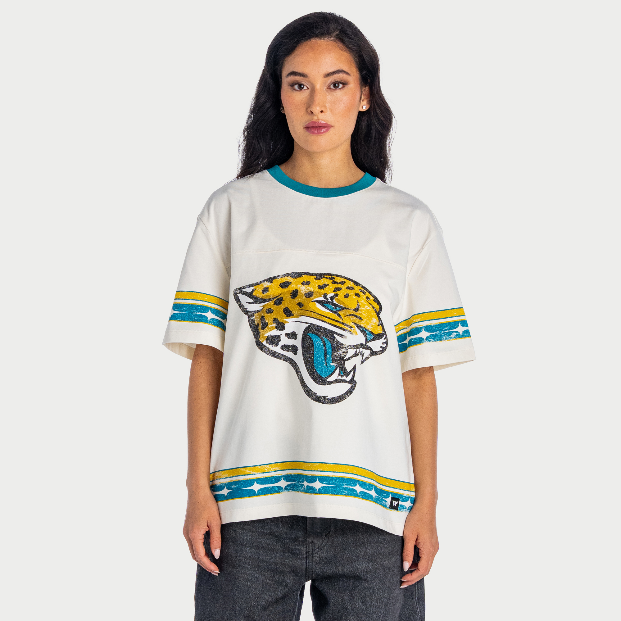The Wild Collective Women's Cream Jacksonville Jaguars Oversized Established Boyfriend T-Shirt - Cream