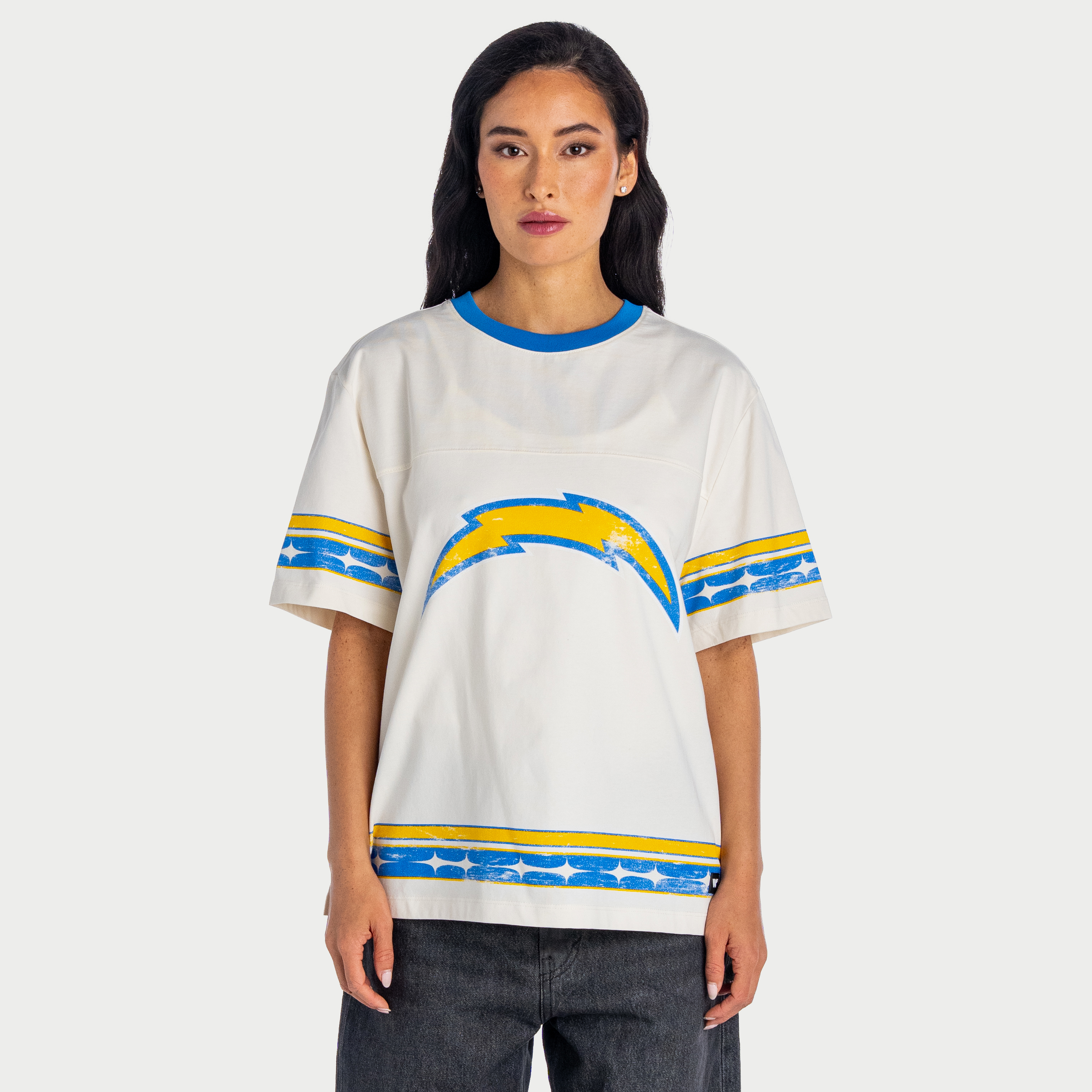 Women's The Wild Collective  Cream Los Angeles Chargers Oversized Established Boyfriend T-Shirt