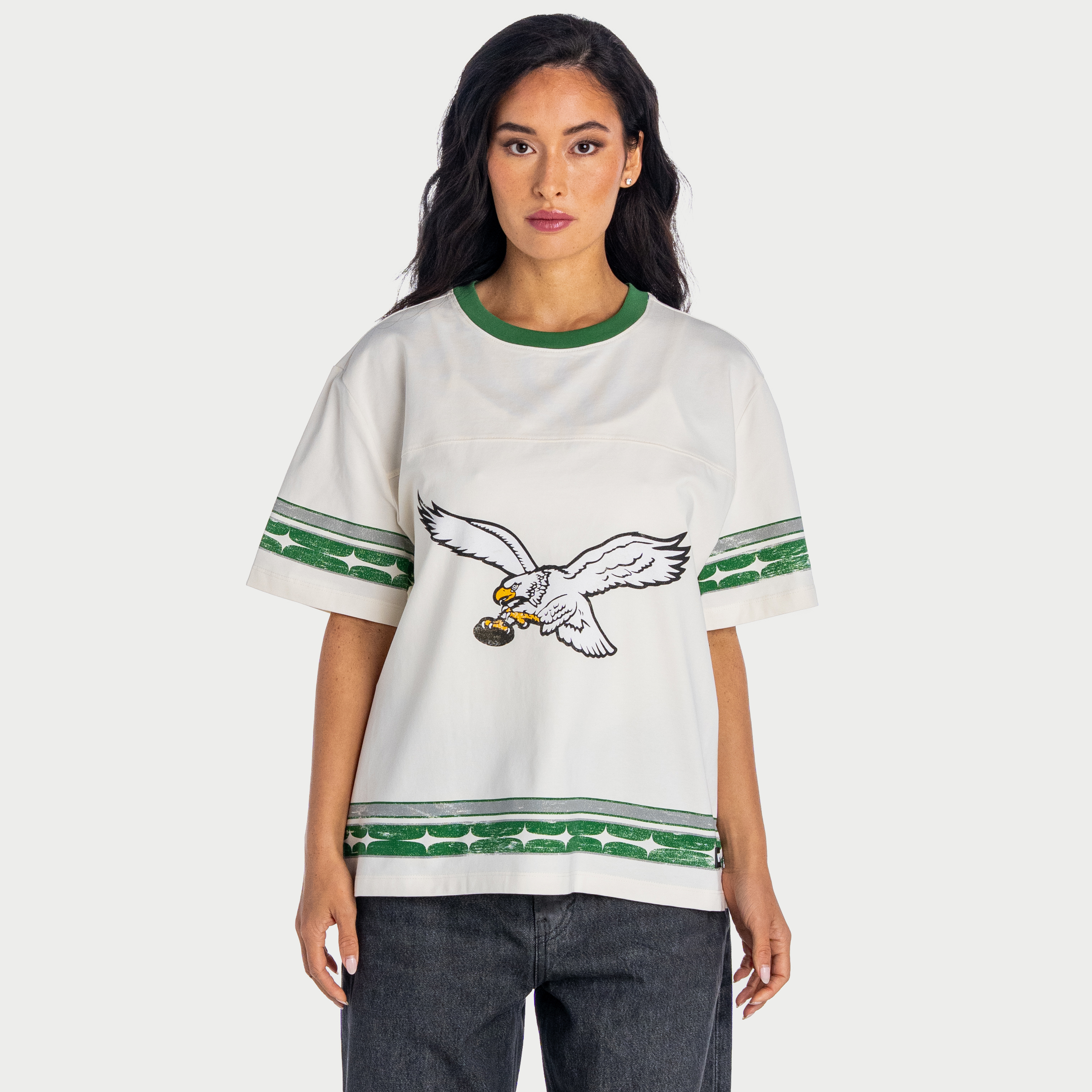 The Wild Collective Women's Cream Philadelphia Eagles Oversized Established Boyfriend T-Shirt - Cream