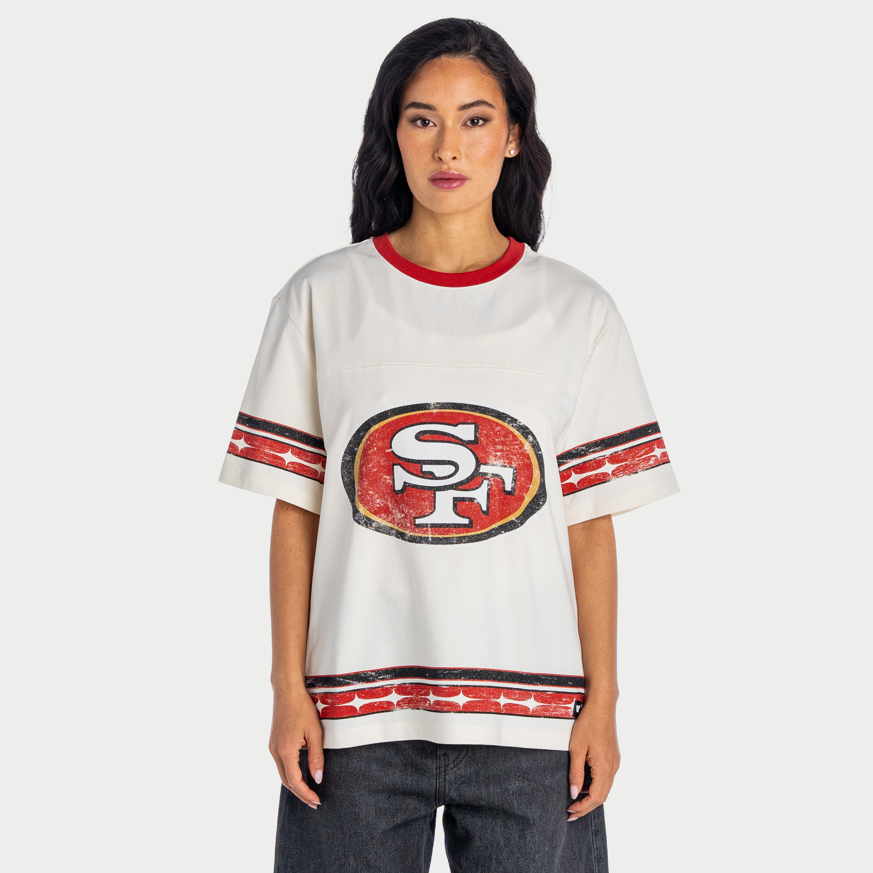 The Wild Collective Women's Cream San Francisco 49ers Oversized Established Boyfriend T-Shirt - Cream