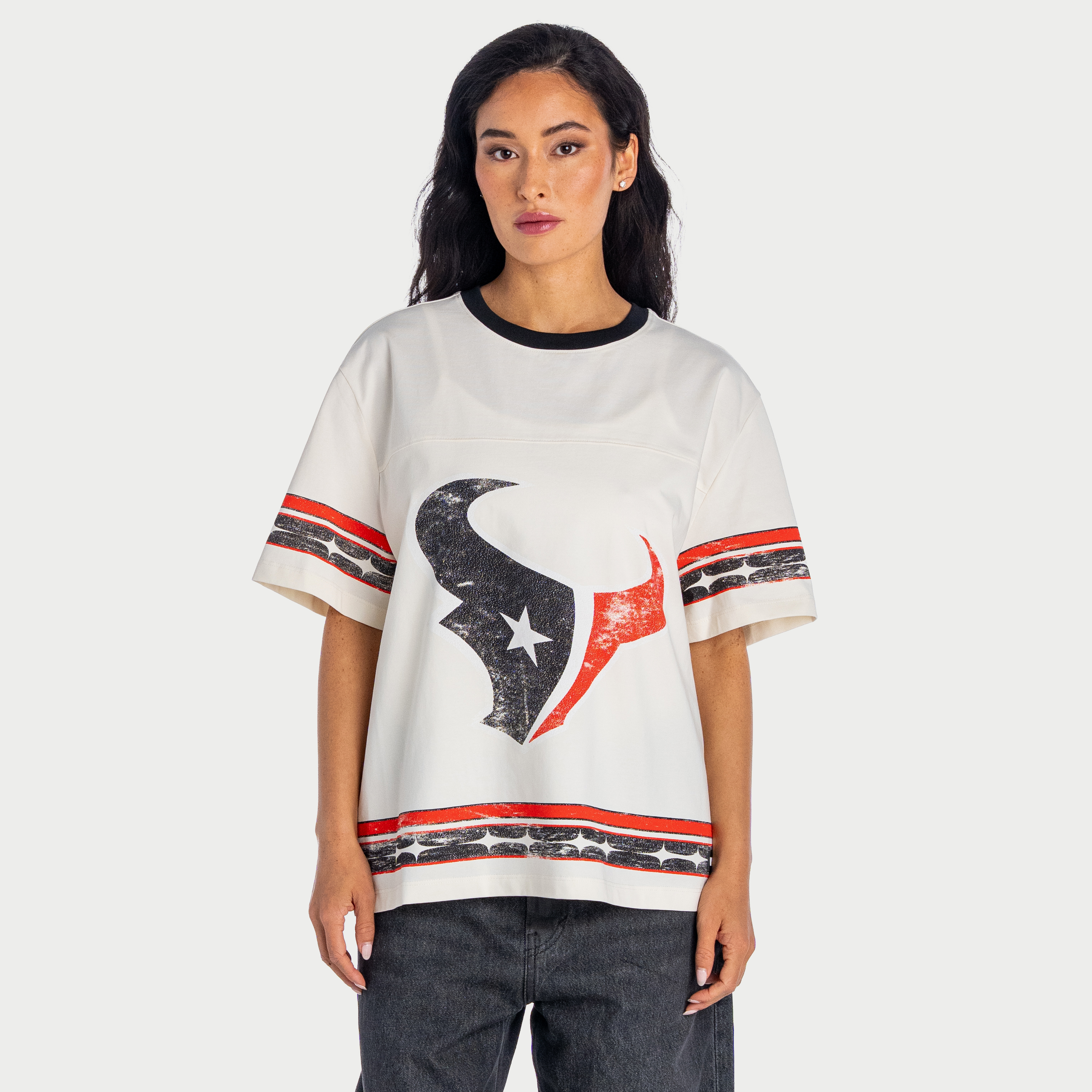 Women's The Wild Collective  Cream Houston Texans Oversized Established Boyfriend T-Shirt