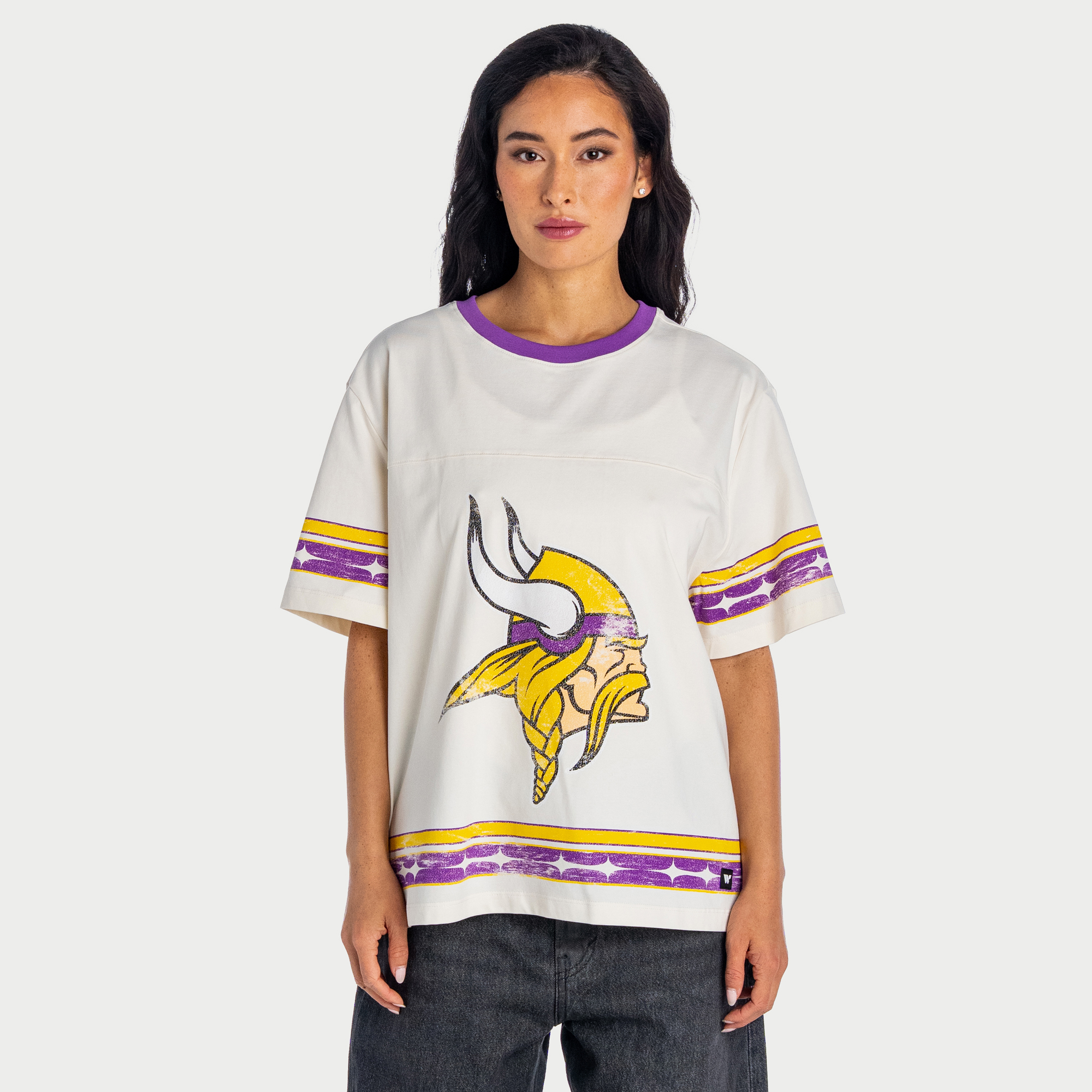 Women's The Wild Collective Cream Minnesota Vikings Oversized Established Boyfriend T-Shirt