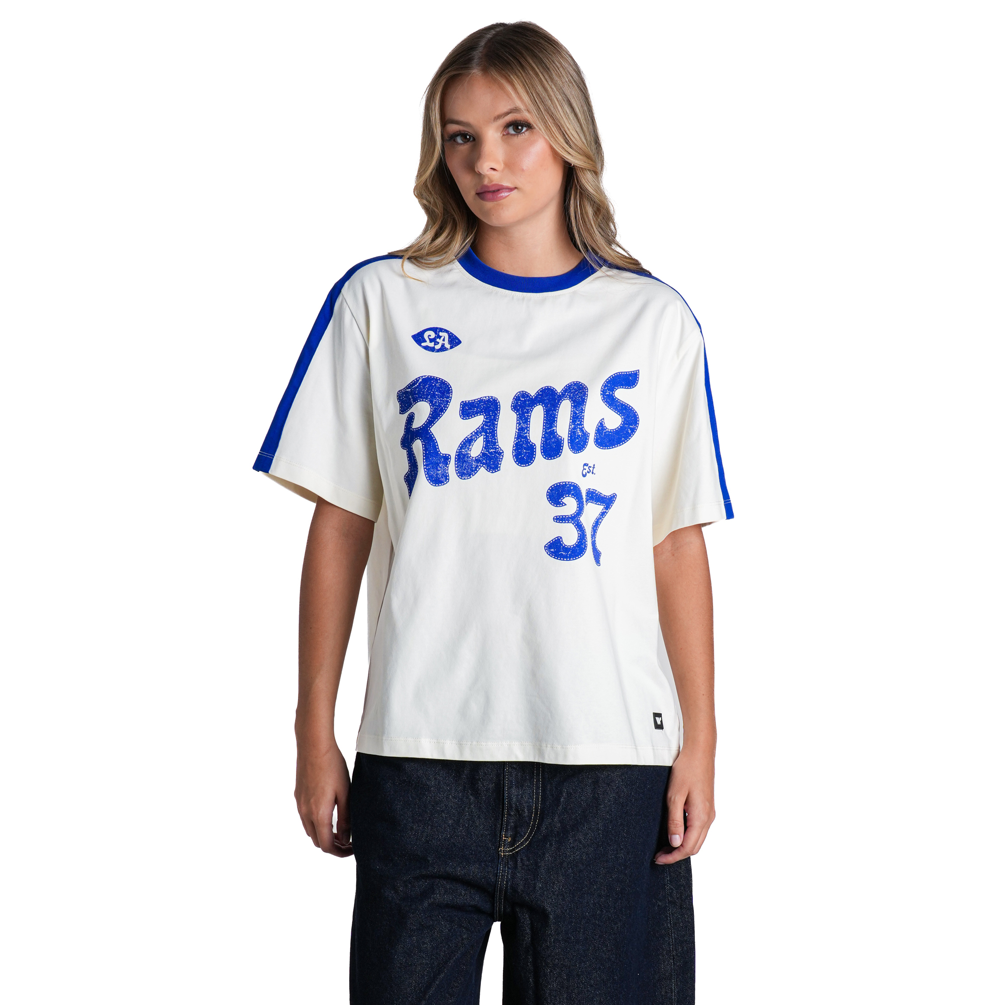 Women's The Wild Collective  Cream Los Angeles Rams Stripe Drop Shoulder T-Shirt