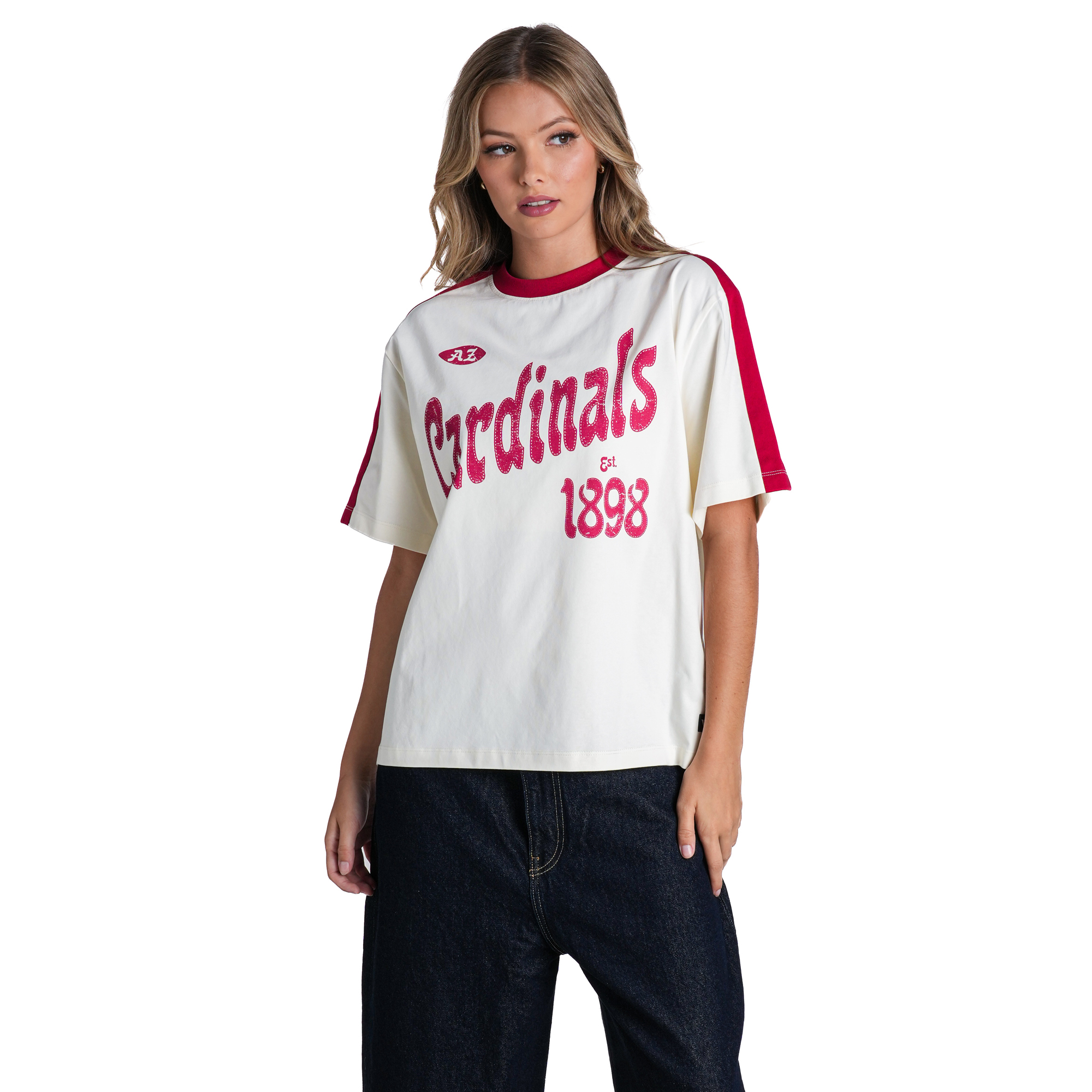 Women's The Wild Collective Cream Arizona Cardinals Stripe Drop Shoulder T-Shirt
