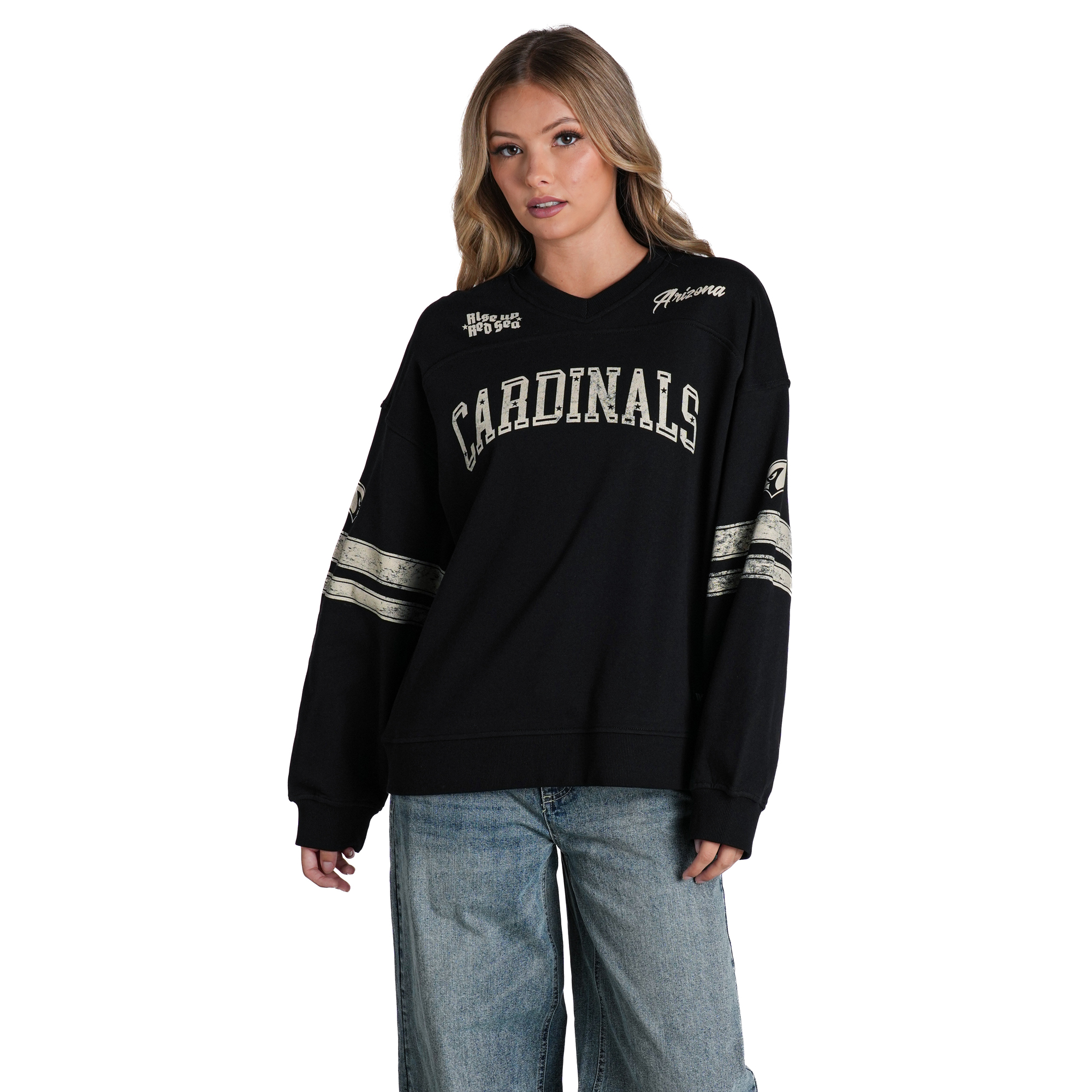 Women's The Wild Collective  Arizona Cardinals Black Baggy V-Neck Sweatshirt