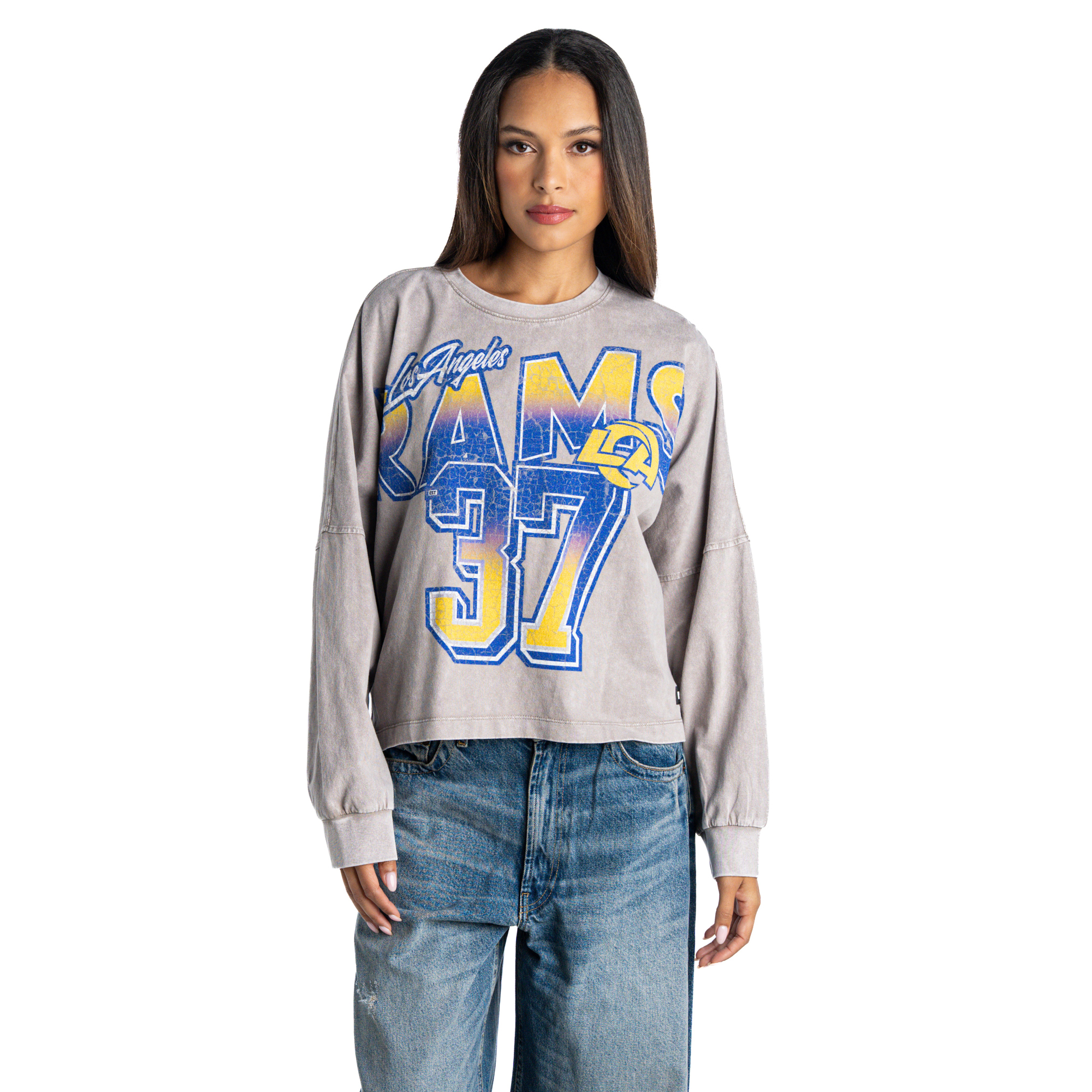 Women's The Wild Collective Gray Los Angeles Rams Oversized Dolman Crewneck Sweatshirt