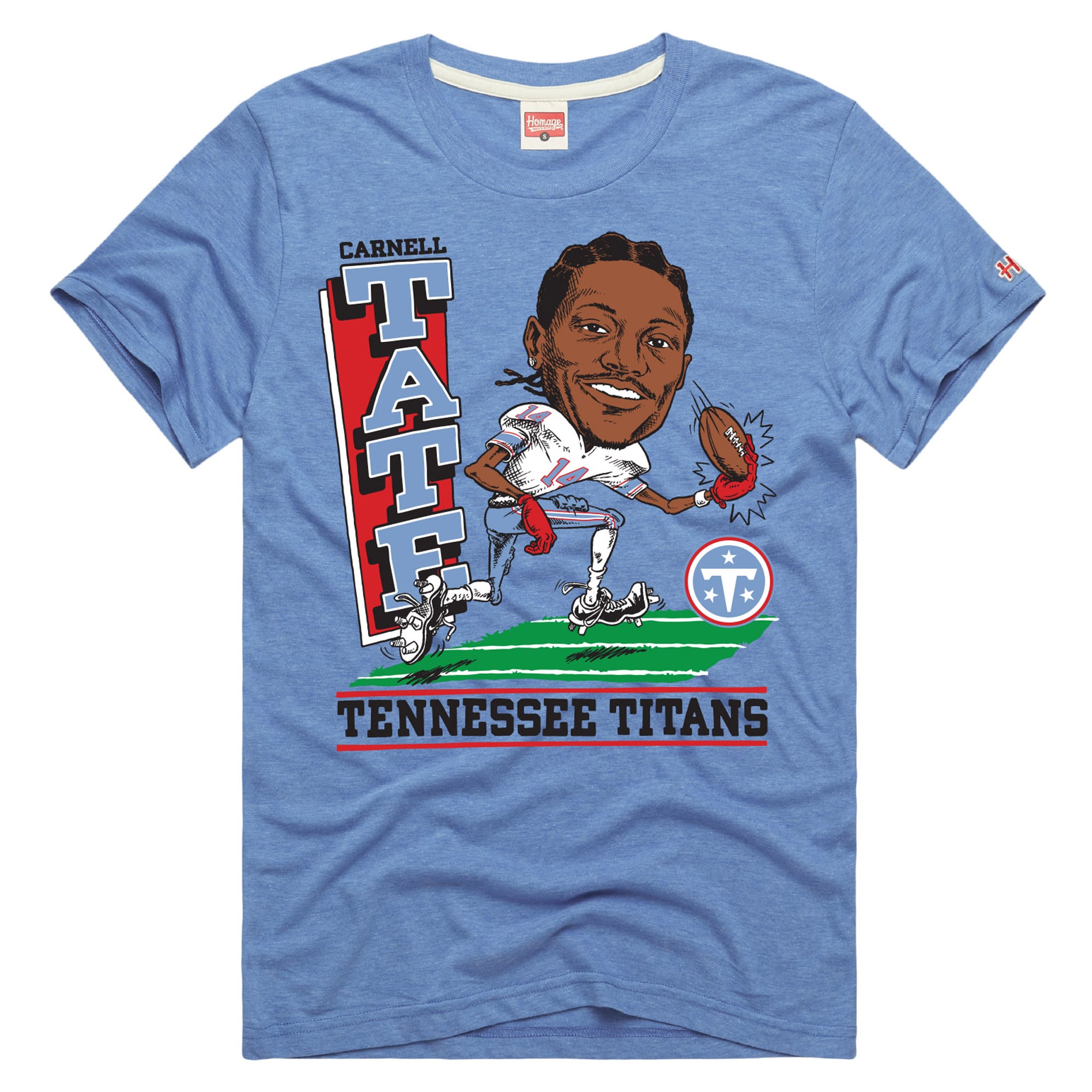 Unisex Homage Carnell Tate Light Blue Tennessee Titans Caricature Player Graphic Tri-Blend T-Shirt