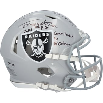 Fernando Mendoza Las Vegas Raiders Autographed Riddell Speed Authentic Helmet with Multiple Inscriptions - Limited Edition of 50