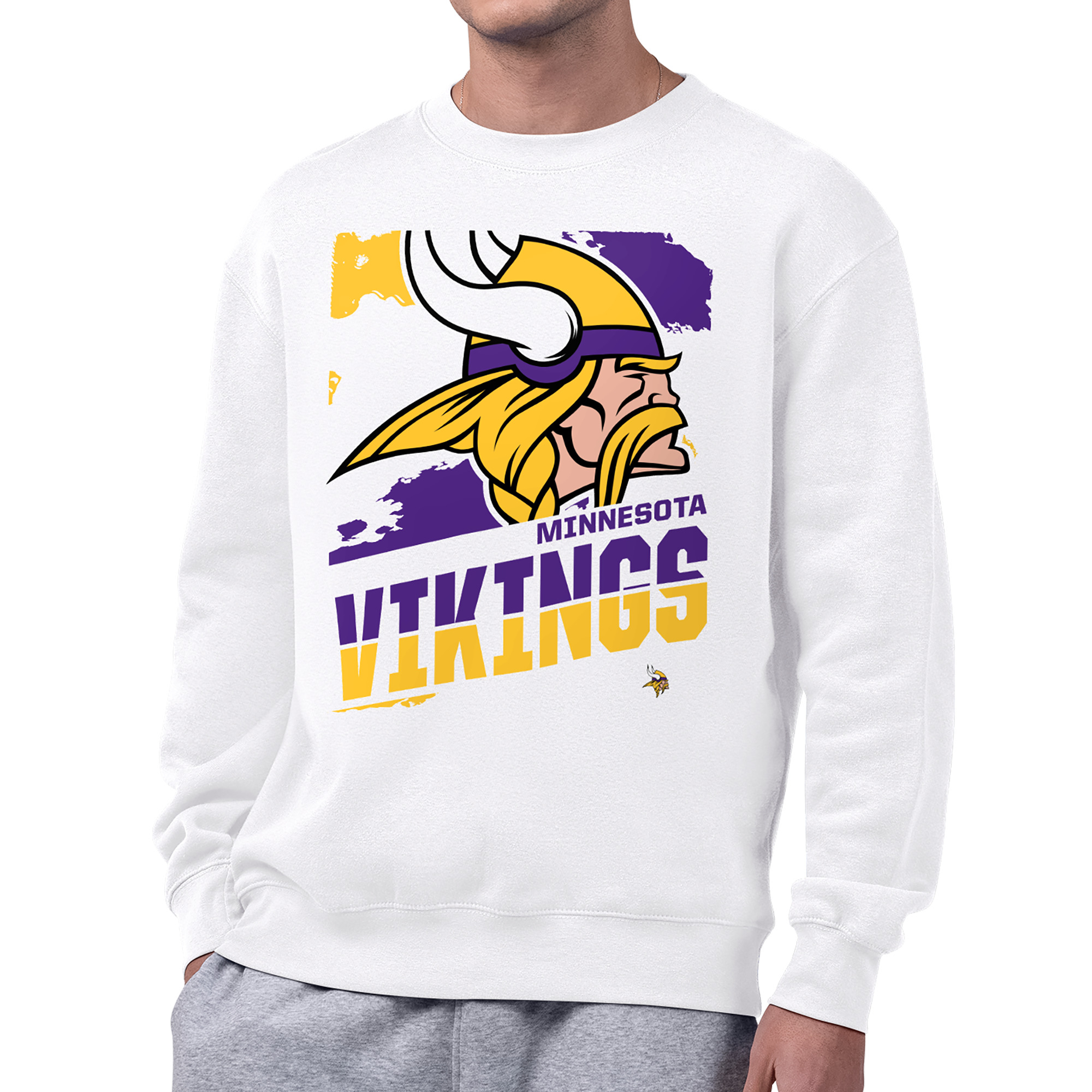 Men's Starter  White Minnesota Vikings Zoom Graphic Fleece Sweatshirt