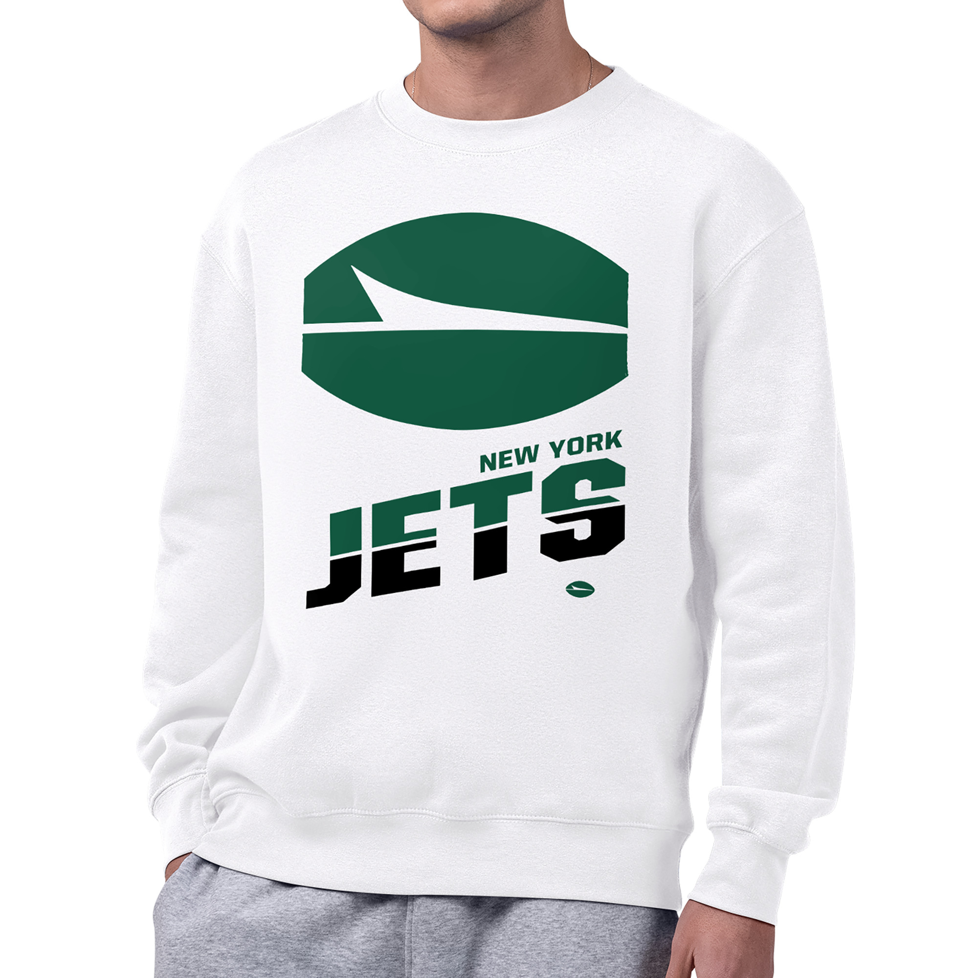 Men's Starter White New York Jets Zoom Graphic Fleece Sweatshirt