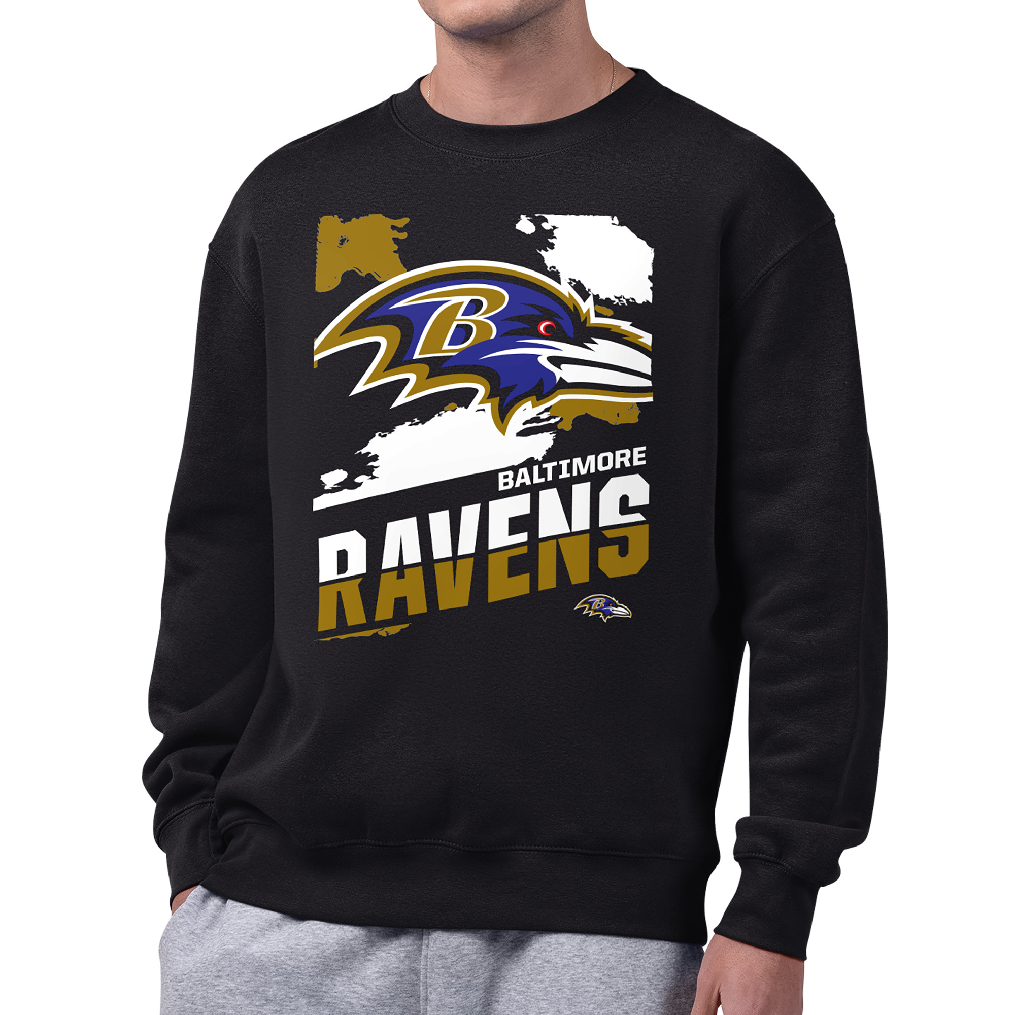 Men's Starter Black Baltimore Ravens Zoom Graphic Fleece Sweatshirt