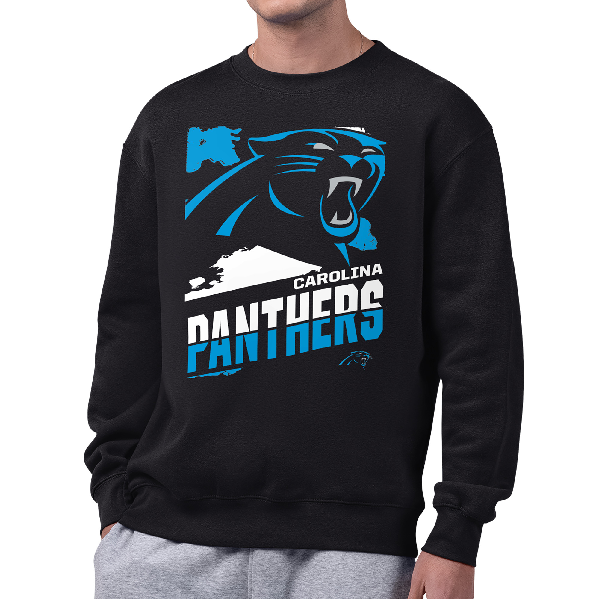 Men's Starter Black Carolina Panthers Zoom Graphic Fleece Sweatshirt