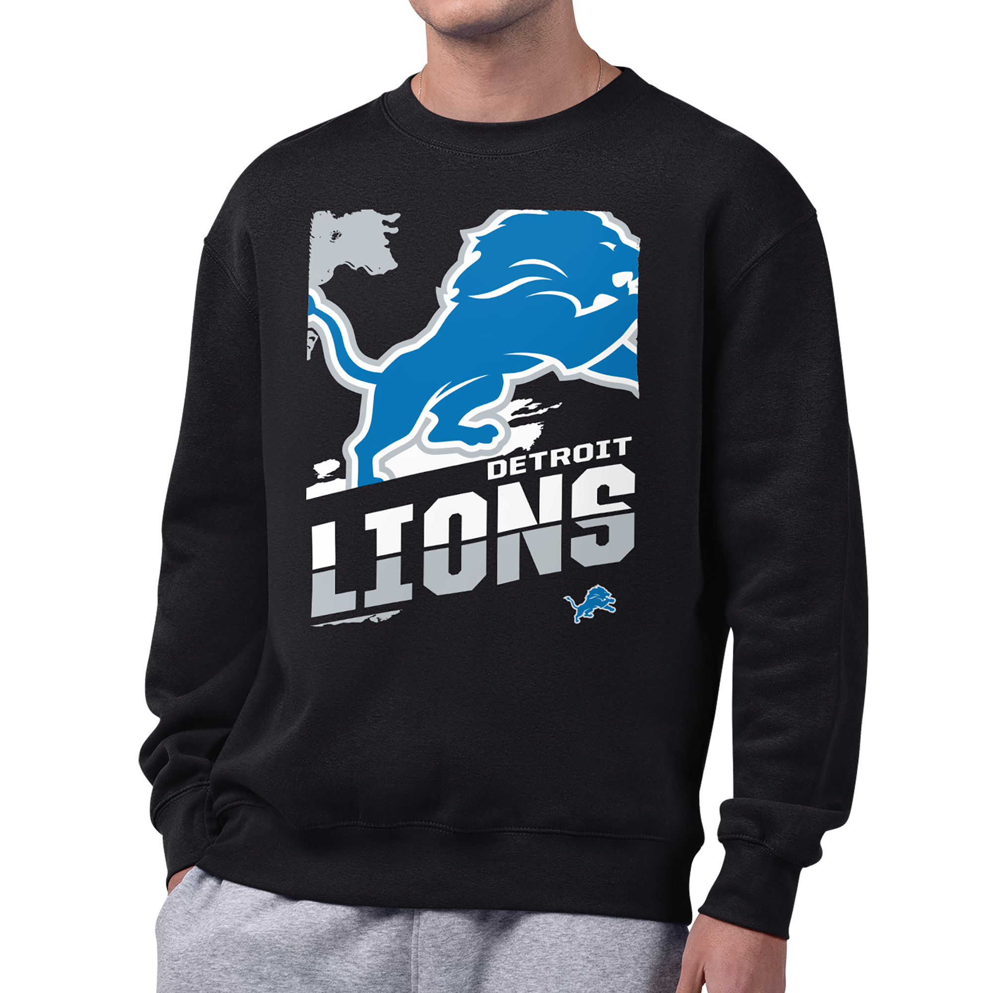 Men's Starter Black Detroit Lions Zoom Graphic Fleece Sweatshirt