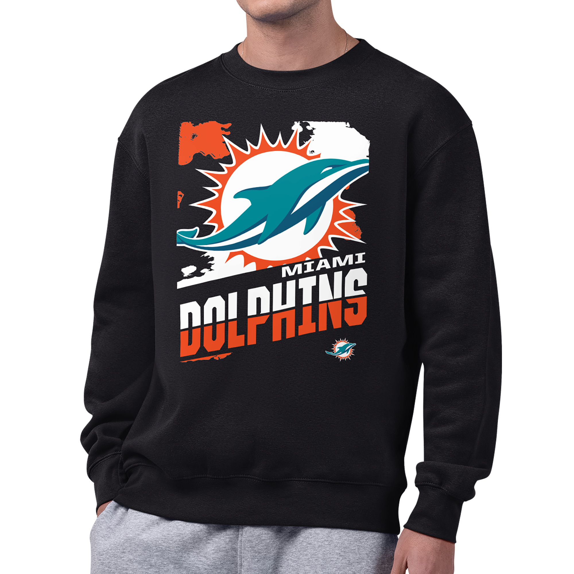 Men's Starter  Black Miami Dolphins Zoom Graphic Fleece Sweatshirt