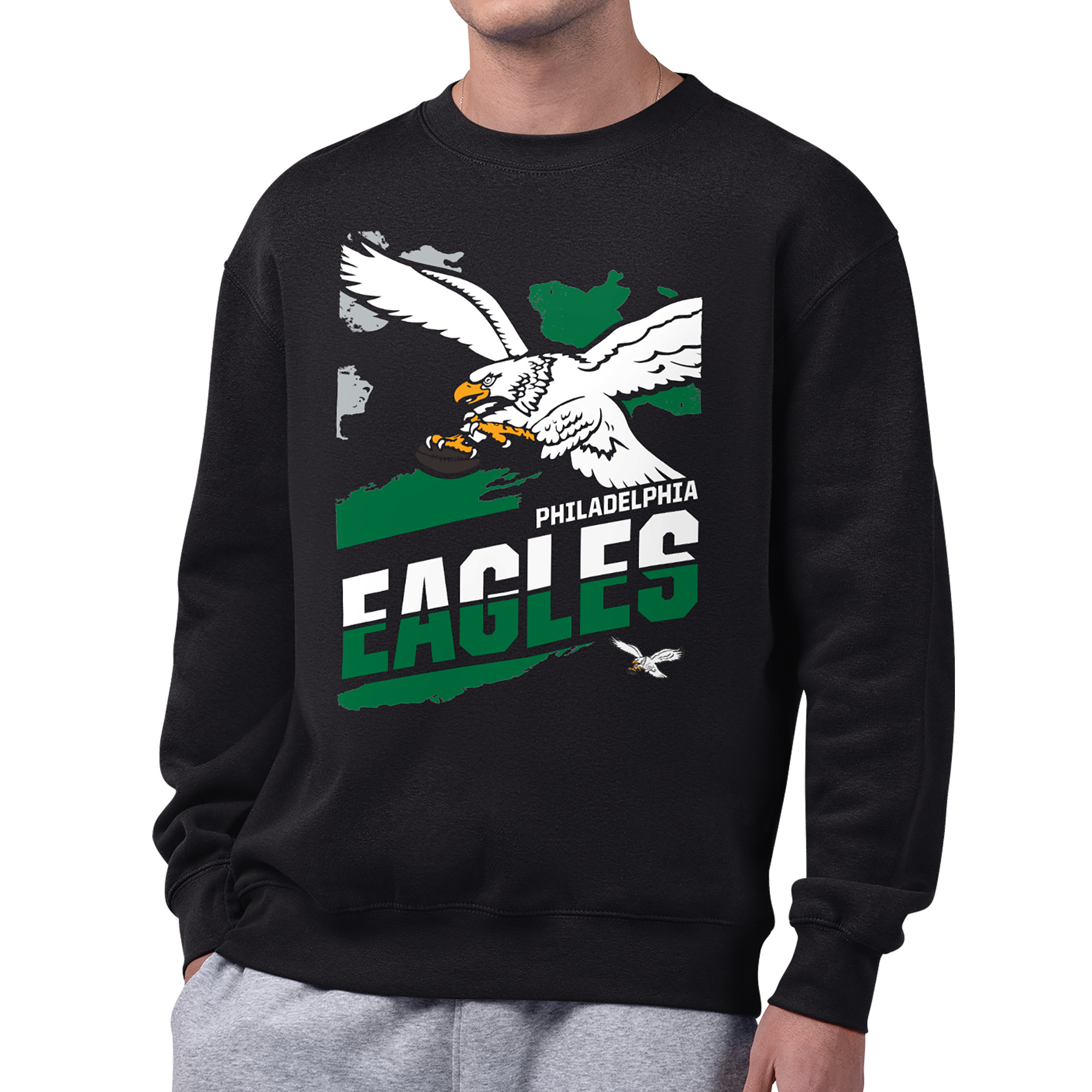 Men's Starter  Black Philadelphia Eagles Zoom Graphic Fleece Sweatshirt