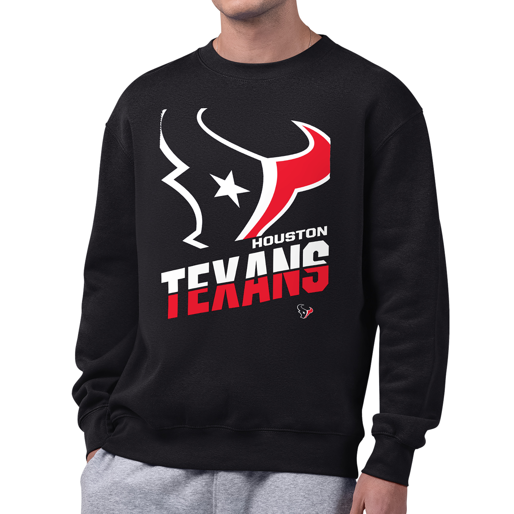 Men's Starter Black Houston Texans Zoom Graphic Fleece Sweatshirt