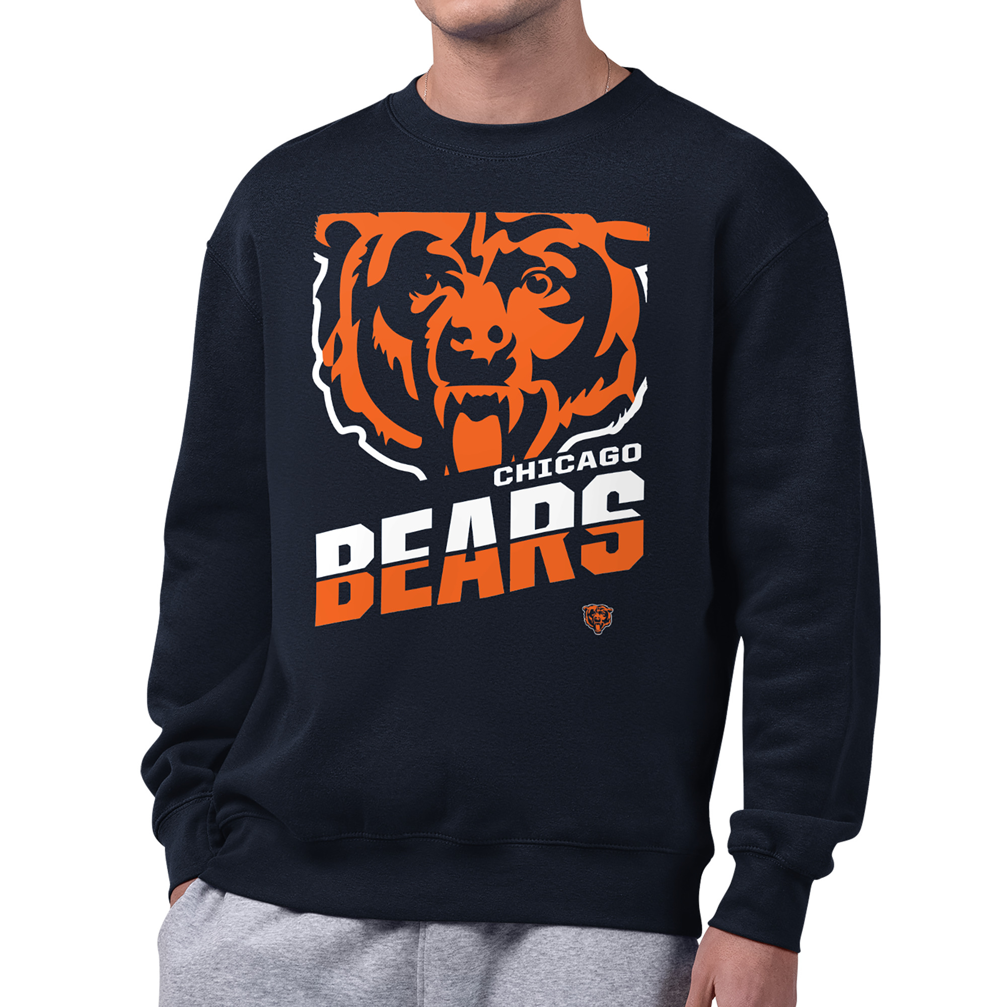 Men's Starter  Navy Chicago Bears Zoom Graphic Fleece Sweatshirt