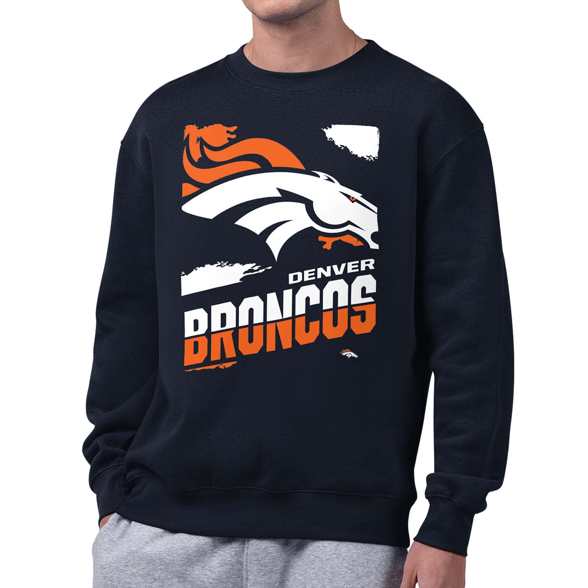 Men's Starter Navy Denver Broncos Zoom Graphic Fleece Sweatshirt