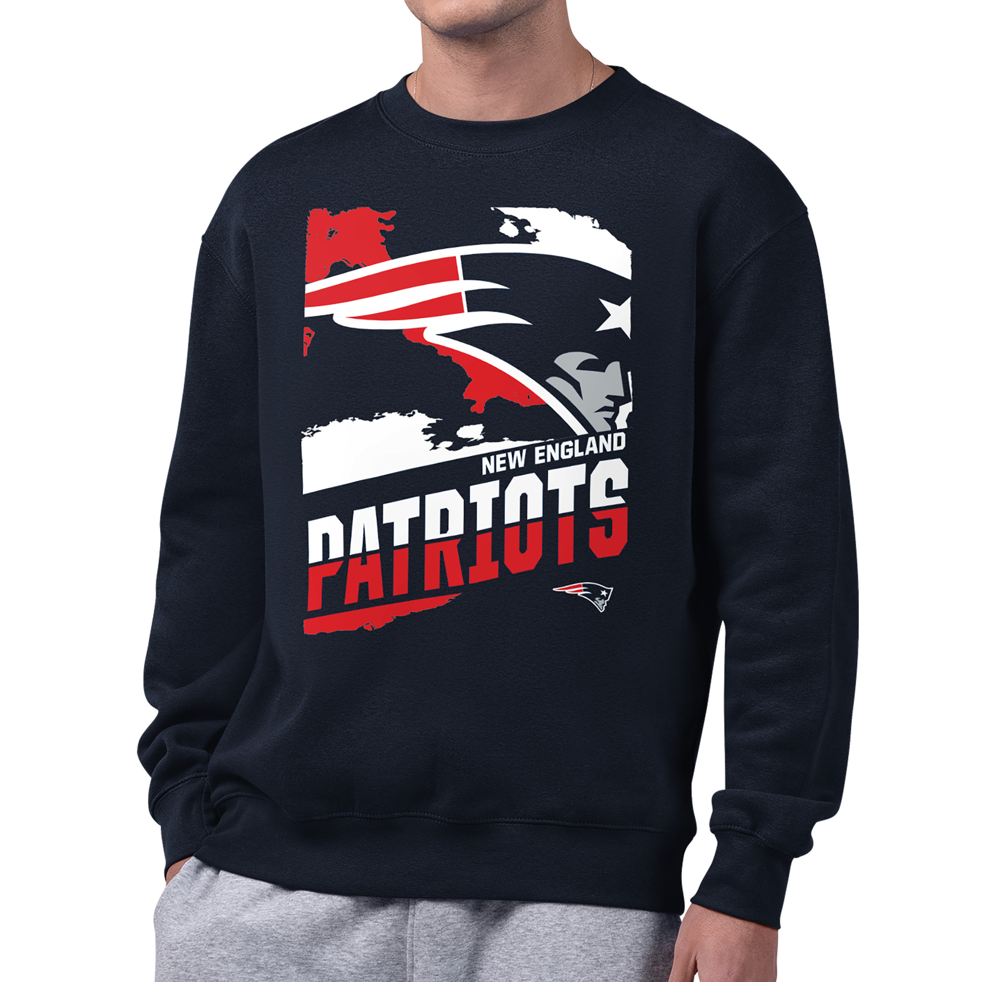 Men's Starter  Navy New England Patriots Zoom Graphic Fleece Sweatshirt