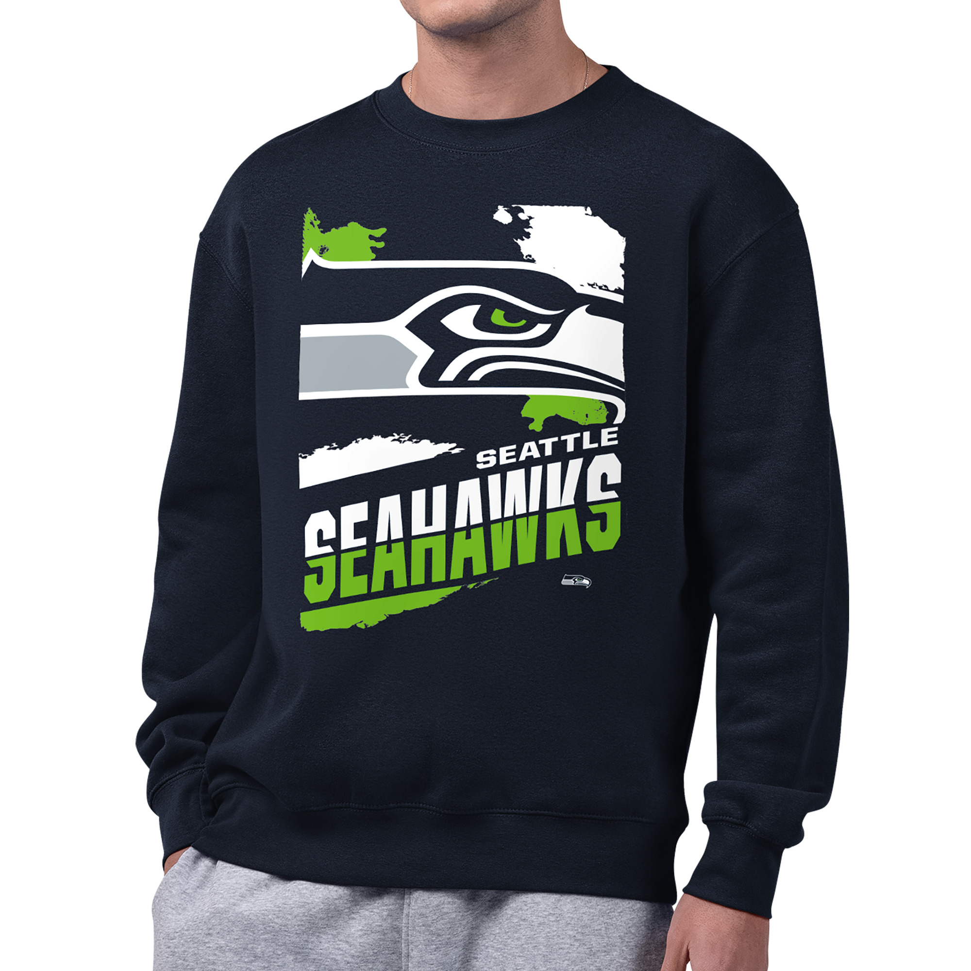 Men's Starter College Navy Seattle Seahawks Zoom Graphic Fleece Sweatshirt
