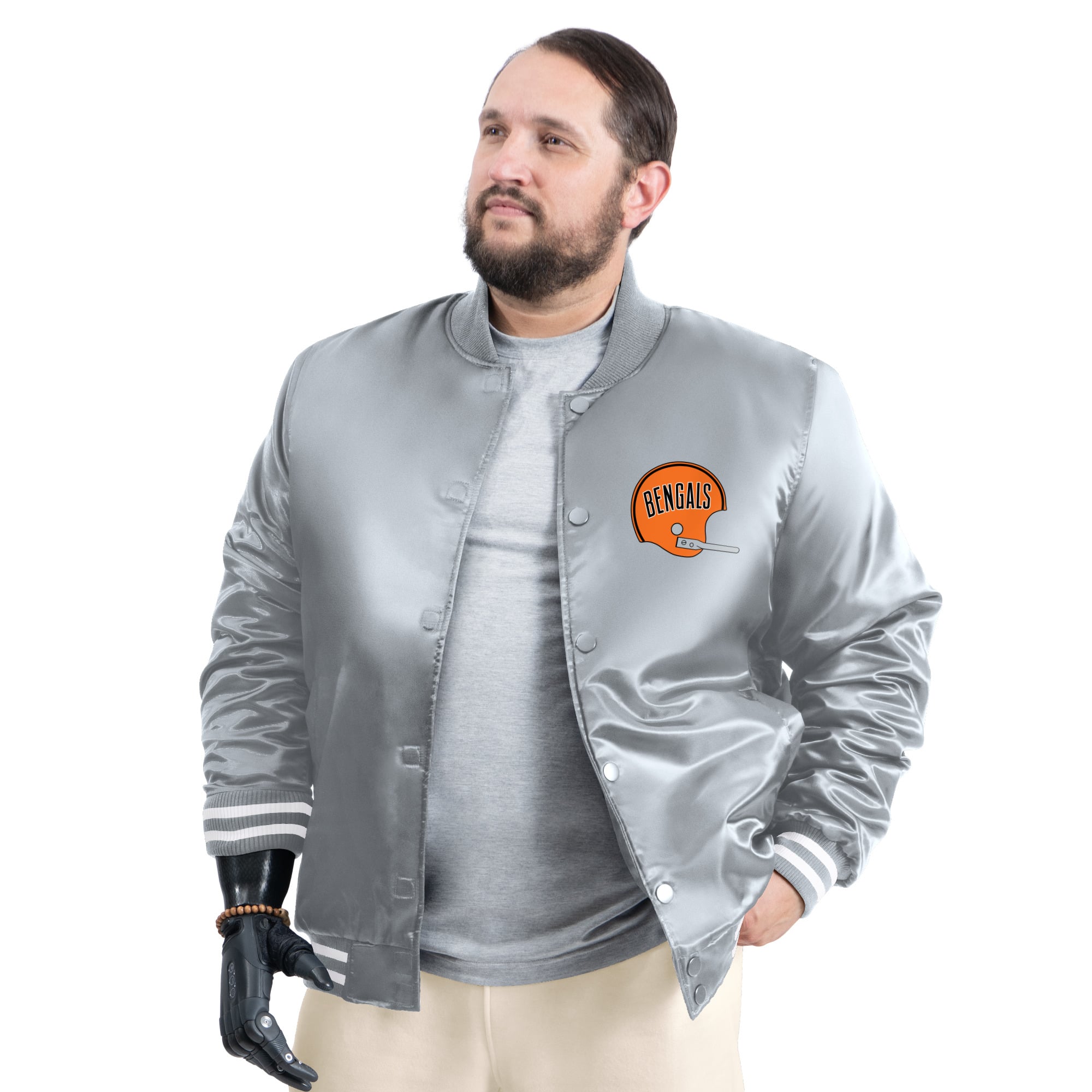 Men’s G-III Sports by Carl Banks Gray Cincinnati Bengals Tossback Adaptive Satin Full-Snap Varsity Jacket Men’s G-III Sports by Carl Banks Gray Cincinnati Bengals Tossback Adaptive Satin Full-Snap Varsity Jacket