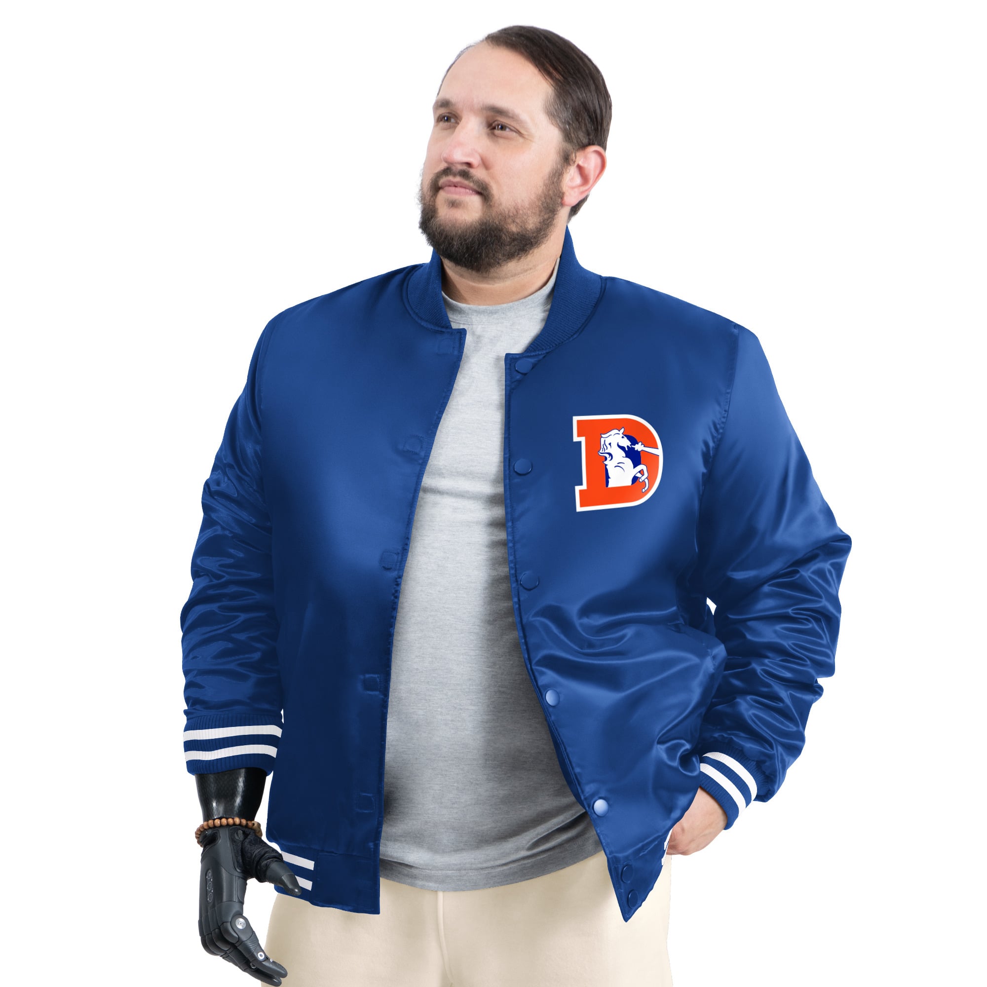 Men’s G-III Sports by Carl Banks Royal Denver Broncos Tossback Adaptive Satin Full-Snap Varsity Jacket