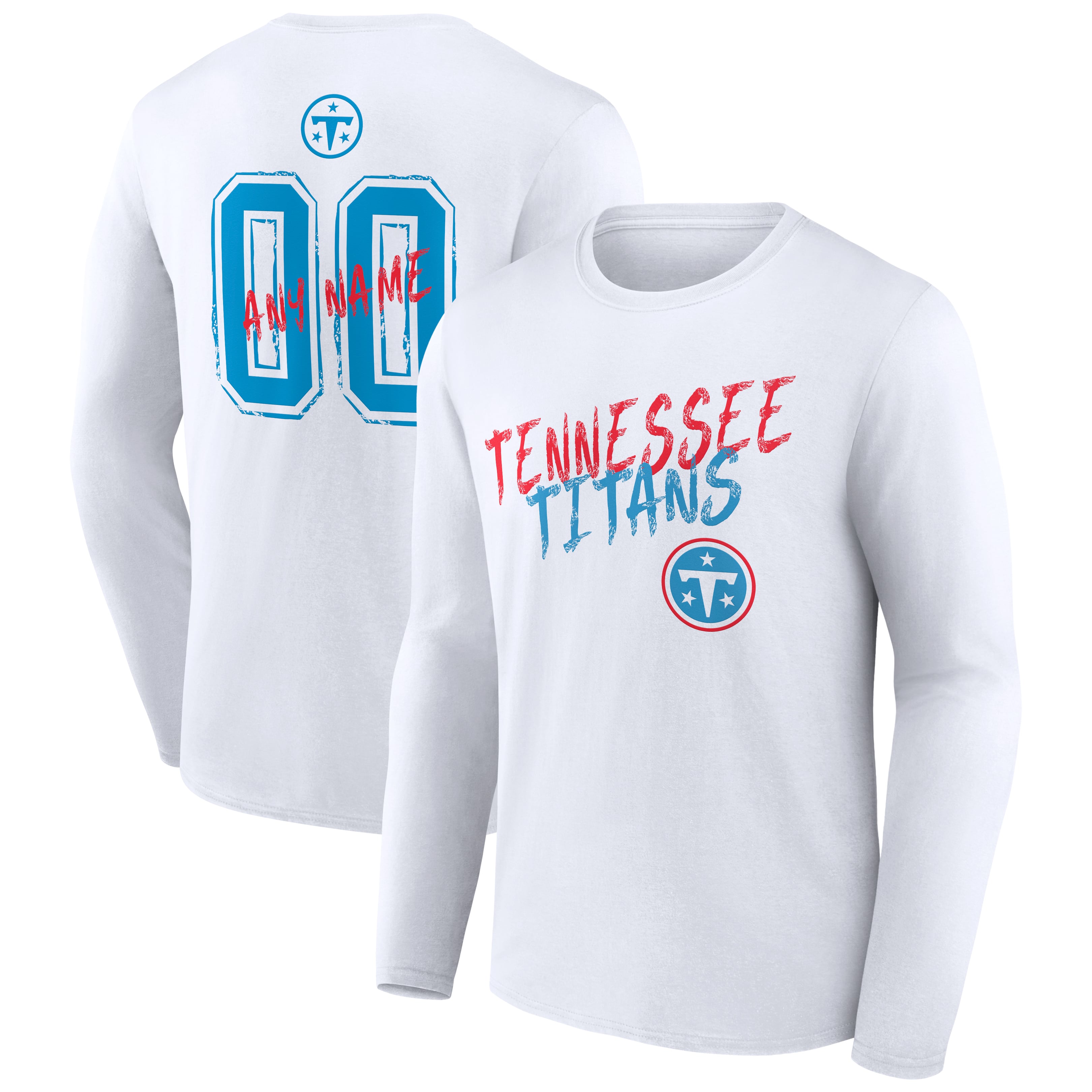 Men's White Tennessee Titans Hustle Personalized Name & Number Long Sleeve T-Shirt