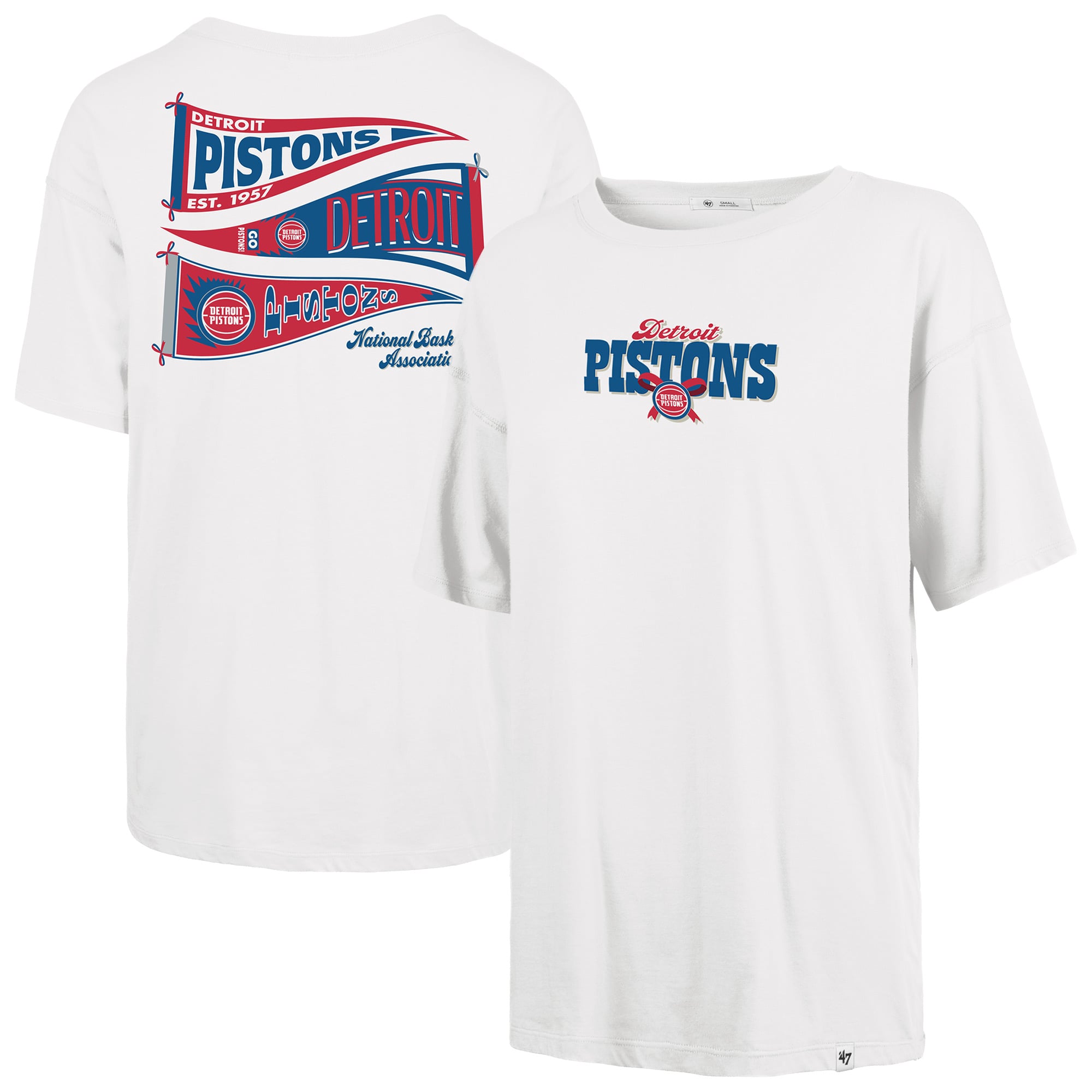 Women's '47 White Detroit Pistons Bow and Banner Sadie T-Shirt