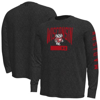 Men's Under Armour  Black Wisconsin Badgers Gameday Motion Heavyweight Long Sleeve T-Shirt